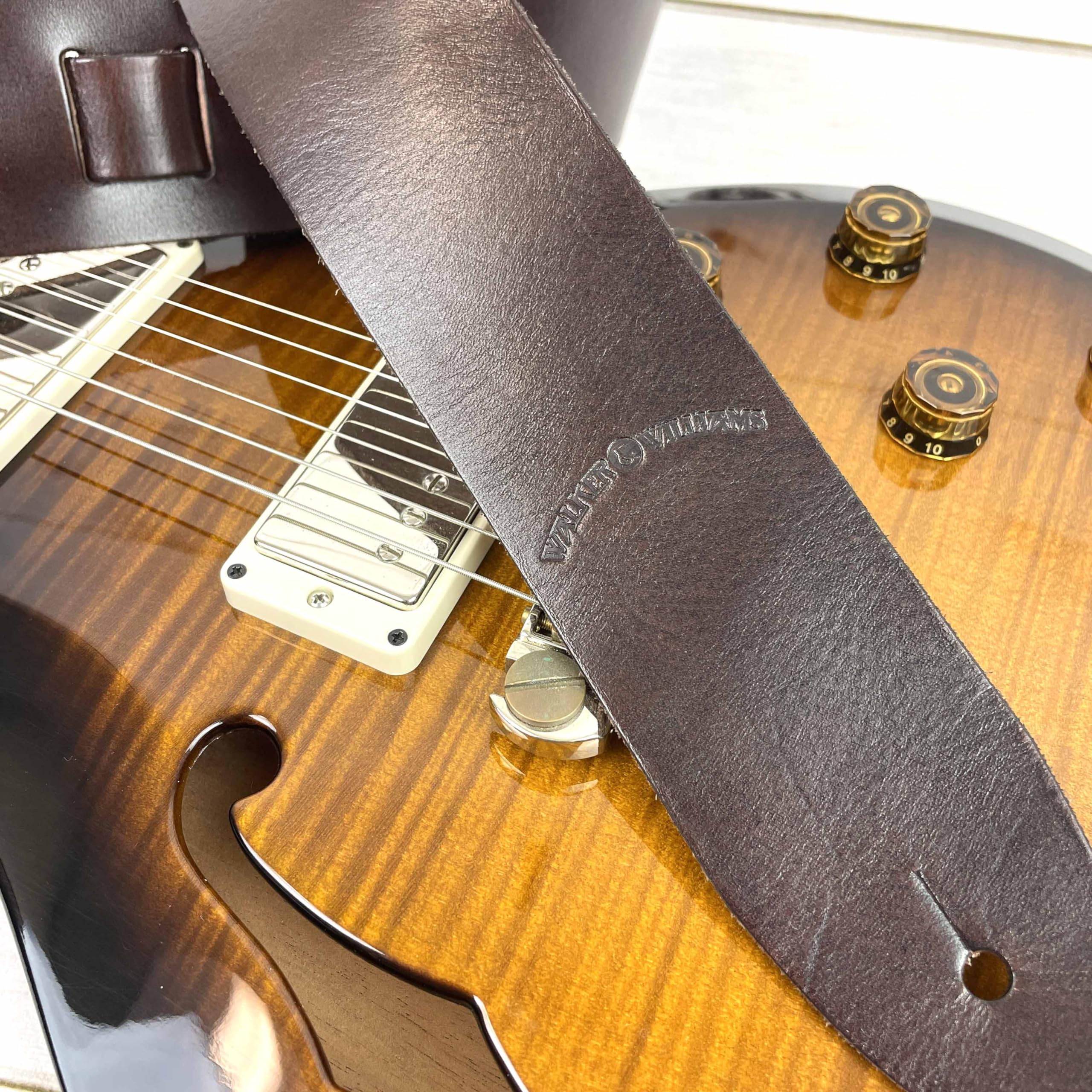 Walker & Williams S-05 Dark Walnut Brown Full Grain Extra Thick Soft Italian Leather Rugged Finish Guitar Strap - Image 7
