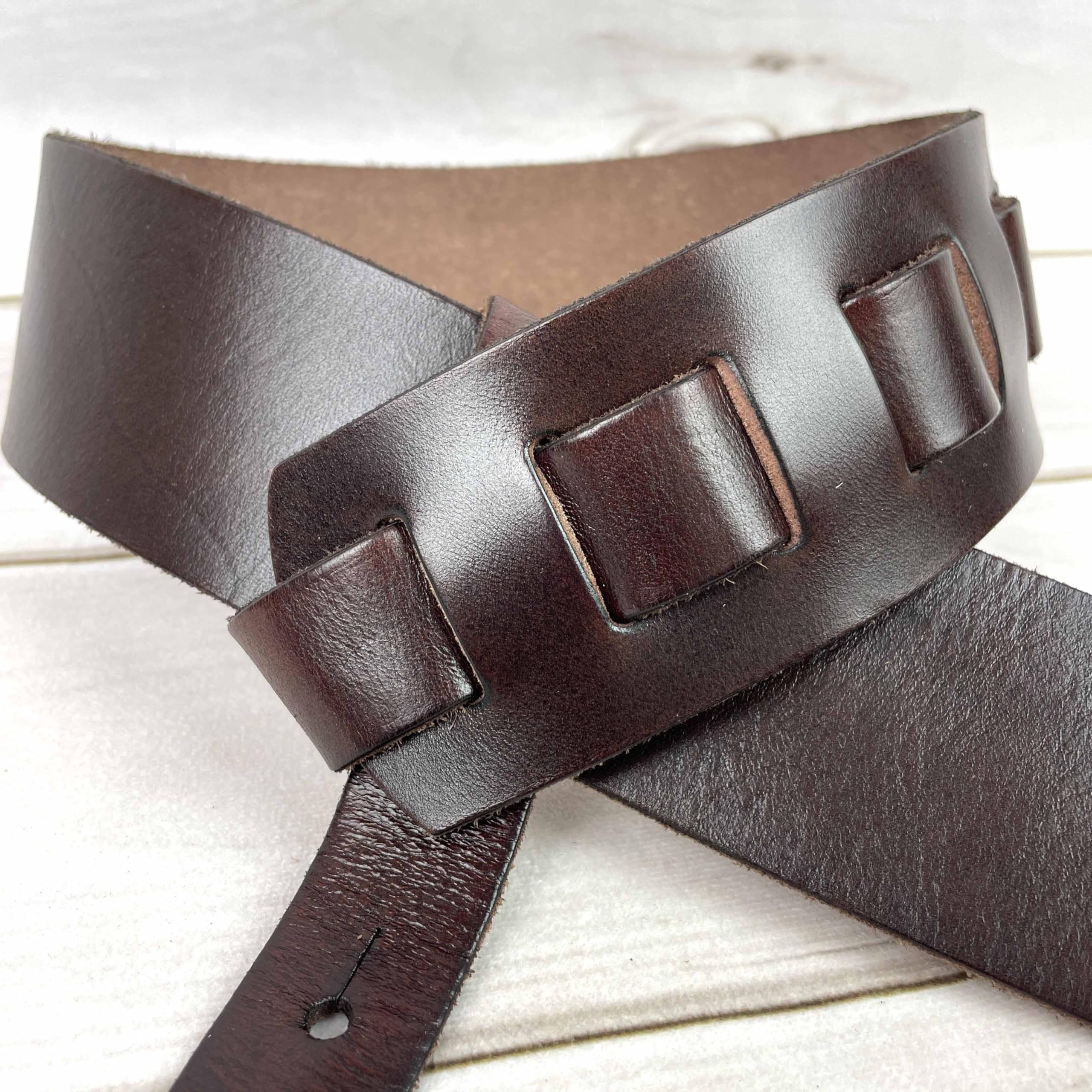 Walker & Williams S-05 Dark Walnut Brown Full Grain Extra Thick Soft Italian Leather Rugged Finish Guitar Strap - Image 9