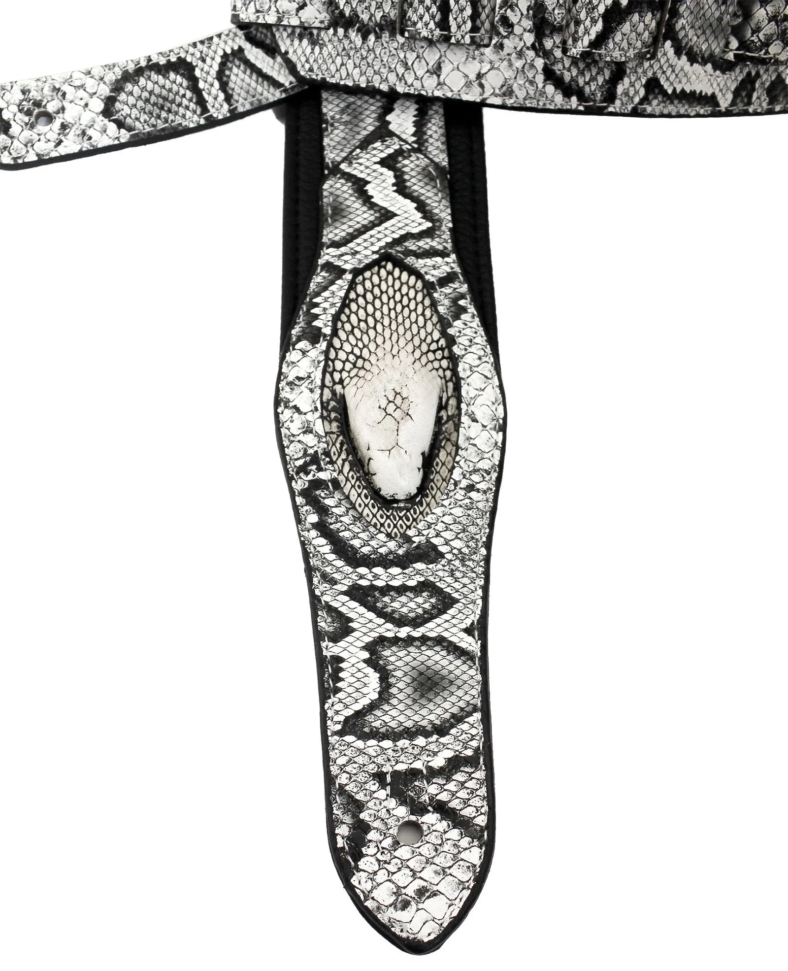 Walker & Williams SF-03 White & Black Textured Snake Pattern Guitar Strap with Snakehead - Image 2