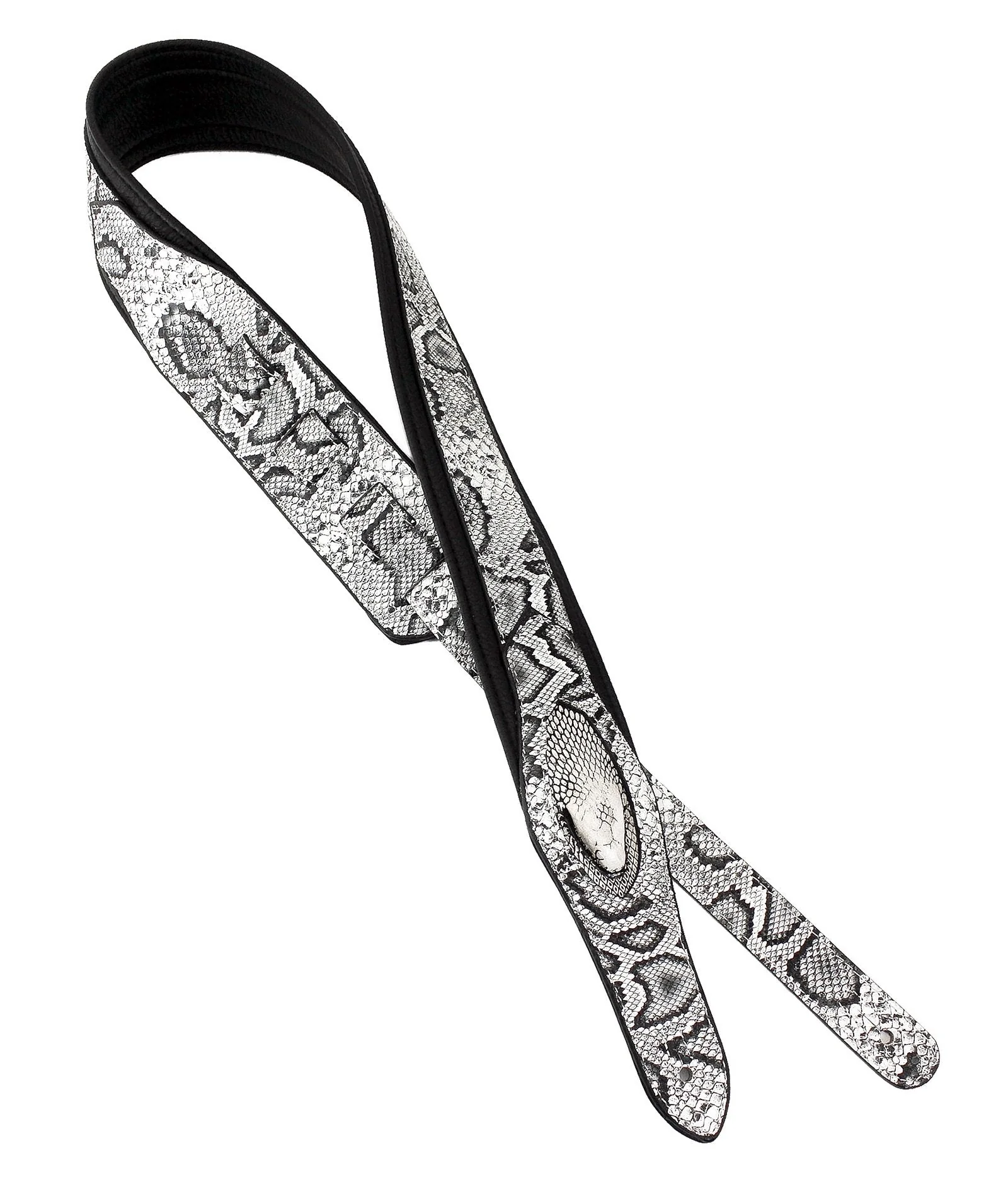 Walker & Williams SF-03 White & Black Textured Snake Pattern Guitar Strap with Snakehead - Image 3