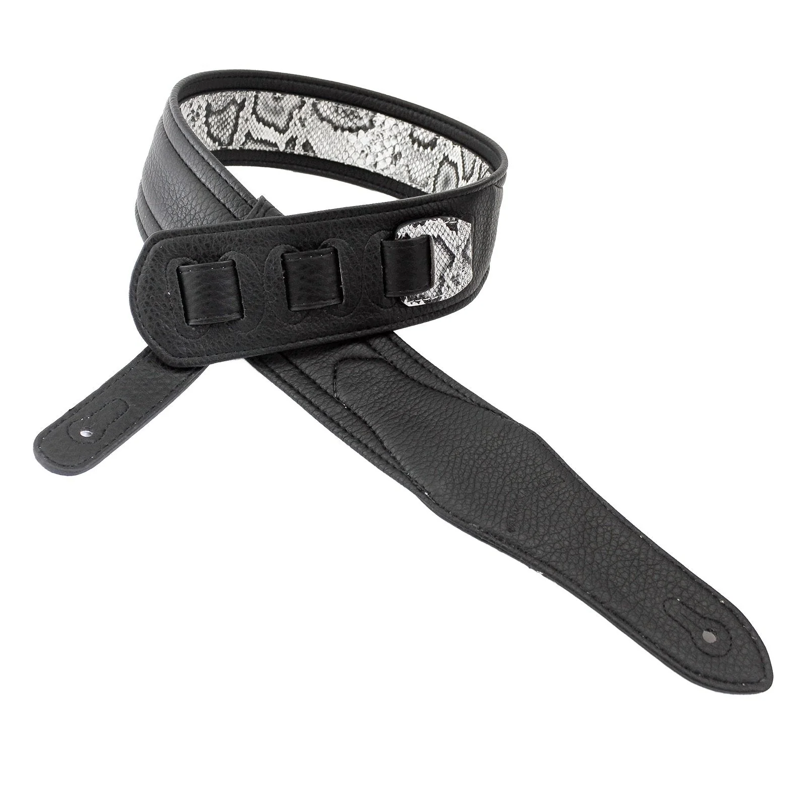Walker & Williams SF-03 White & Black Textured Snake Pattern Guitar Strap with Snakehead - Image 6
