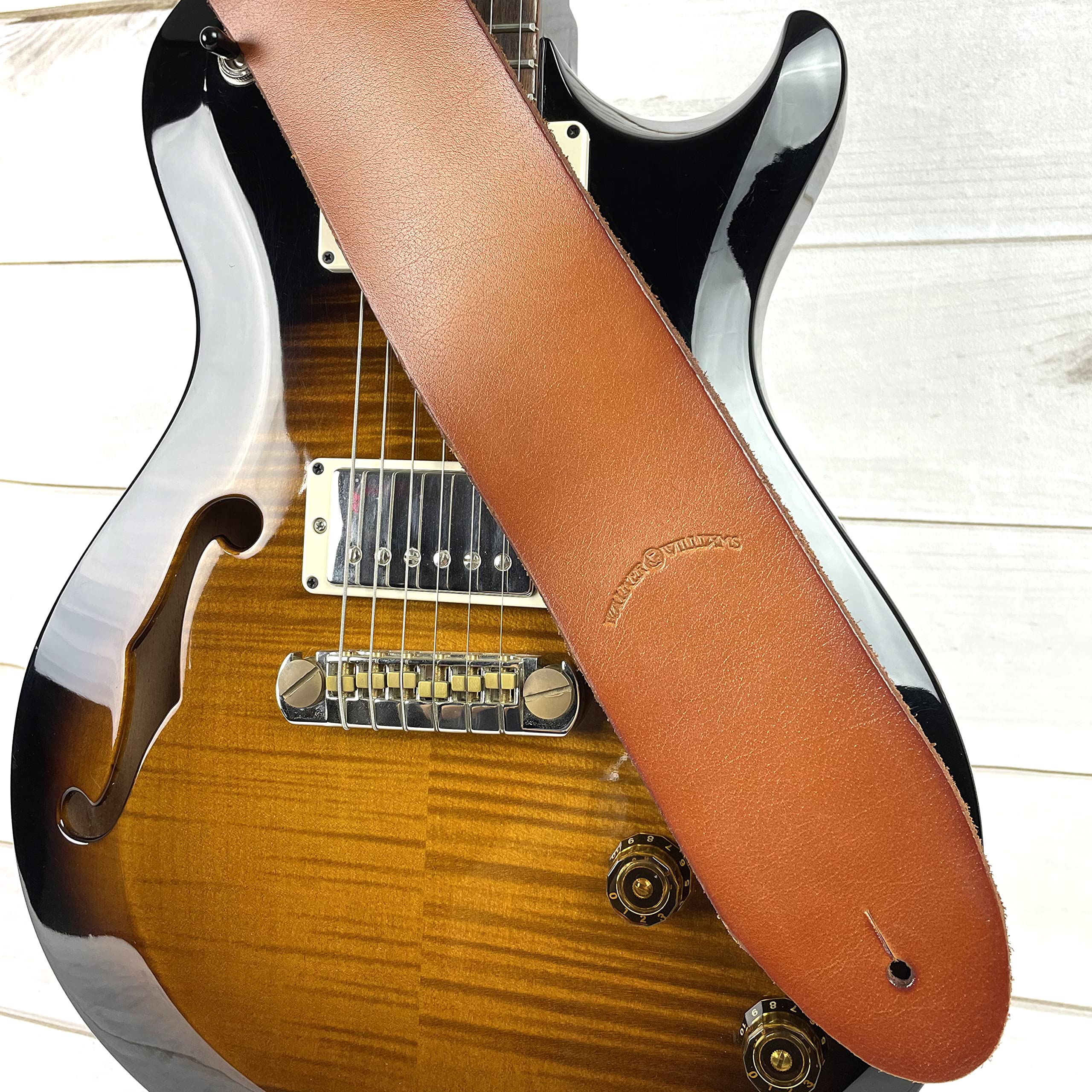 Walker & Williams SL-316 Premium Extra Wide 3" Saddle Tan Full Grain Leather Natural Finish Guitar Strap For Acoustic, Electric, And Bass Guitars - Image 2