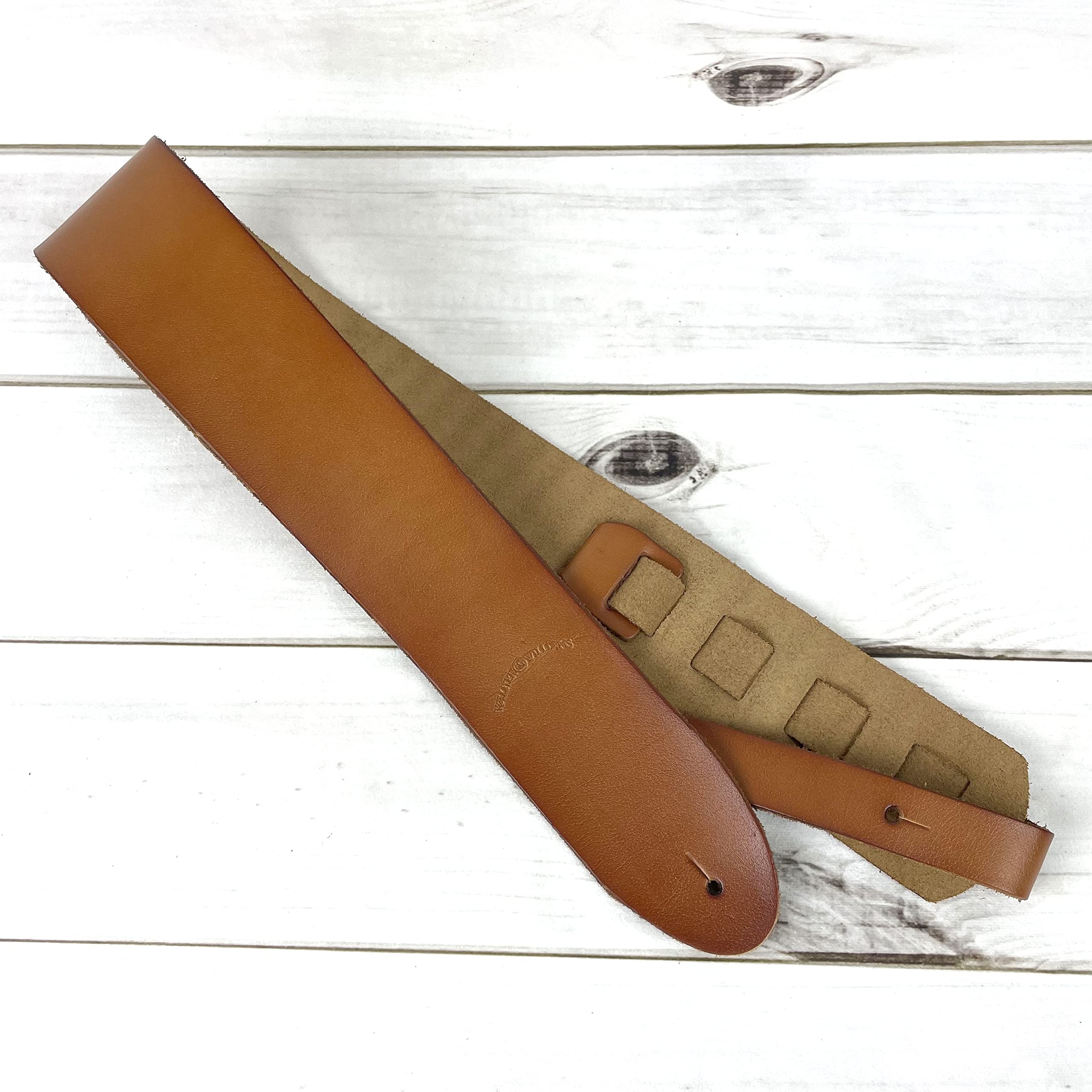 Walker & Williams SL-316 Premium Extra Wide 3" Saddle Tan Full Grain Leather Natural Finish Guitar Strap For Acoustic, Electric, And Bass Guitars - Image 5