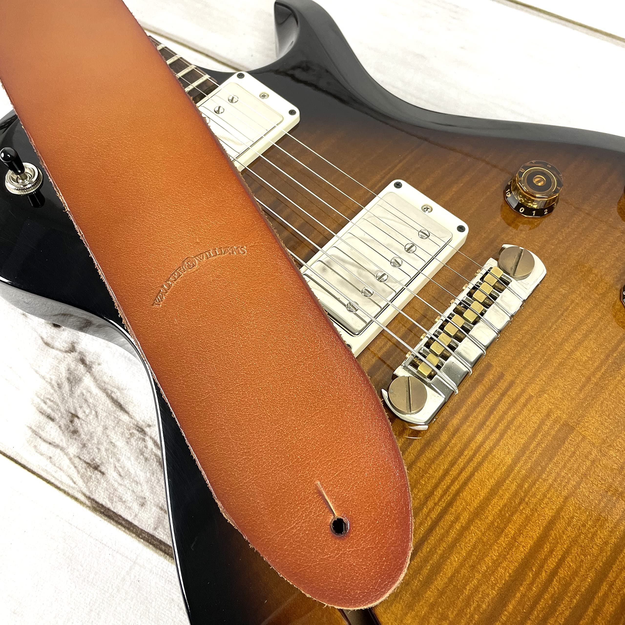 Walker & Williams SL-316 Premium Extra Wide 3" Saddle Tan Full Grain Leather Natural Finish Guitar Strap For Acoustic, Electric, And Bass Guitars - Image 6
