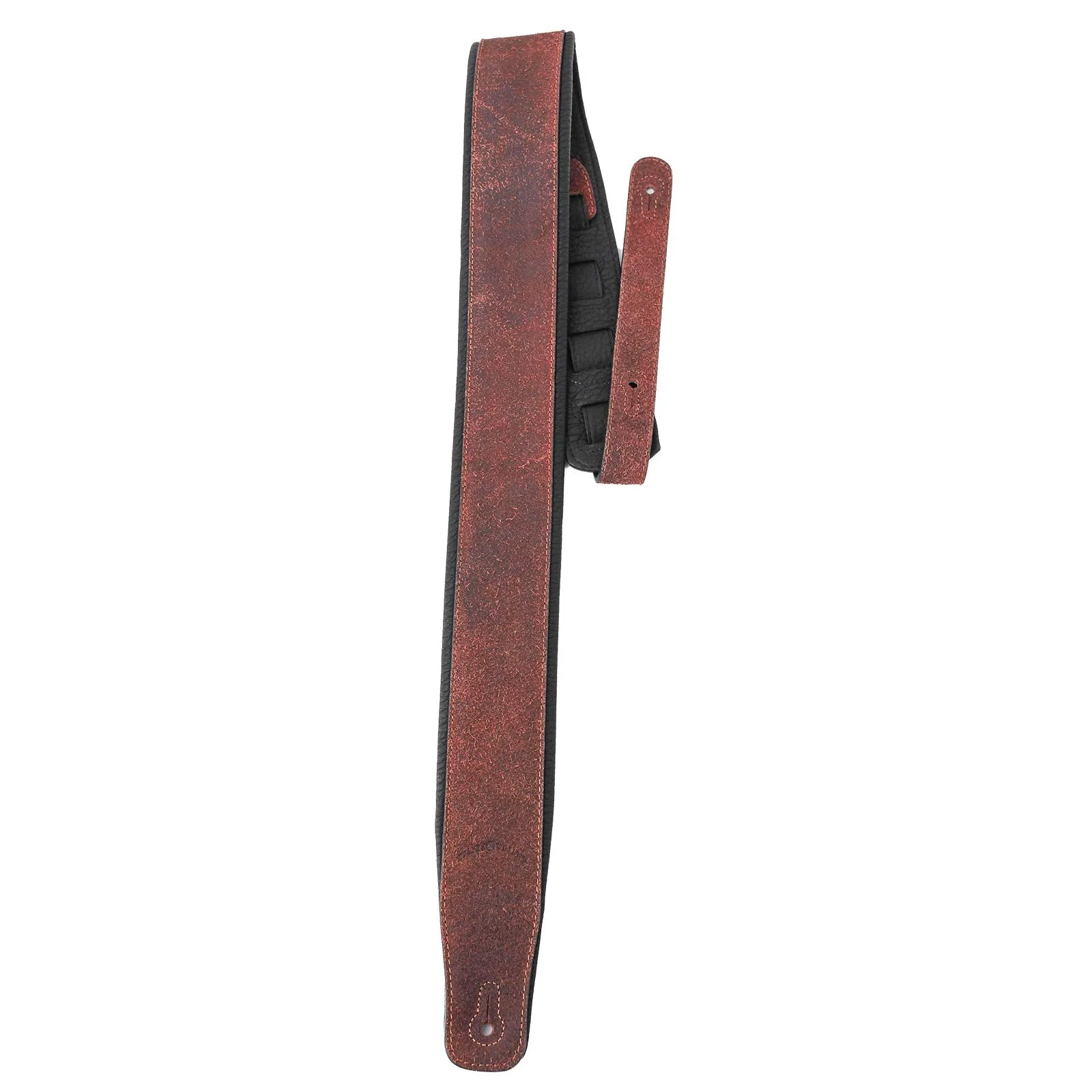 Walker & Williams STR-04 Distressed Mahogany Brown Italian Leather Padded Guitar Strap For Acoustic, Electric, And Bass Guitars - Image 2