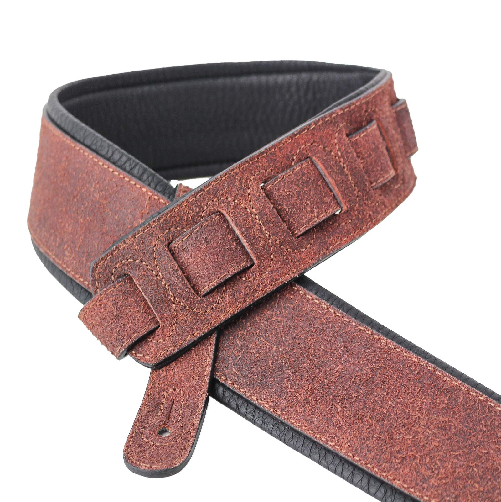 Walker & Williams STR-04 Distressed Mahogany Brown Italian Leather Padded Guitar Strap For Acoustic, Electric, And Bass Guitars - Image 3