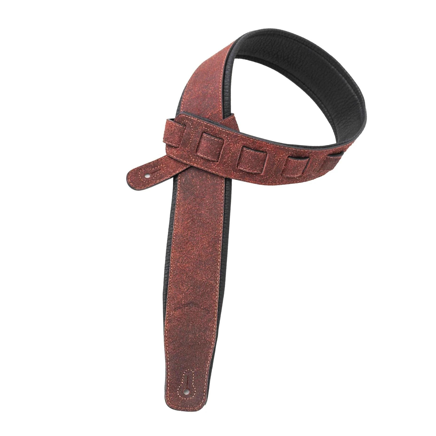 Walker & Williams STR-04 Distressed Mahogany Brown Italian Leather Padded Guitar Strap For Acoustic, Electric, And Bass Guitars - Image 6