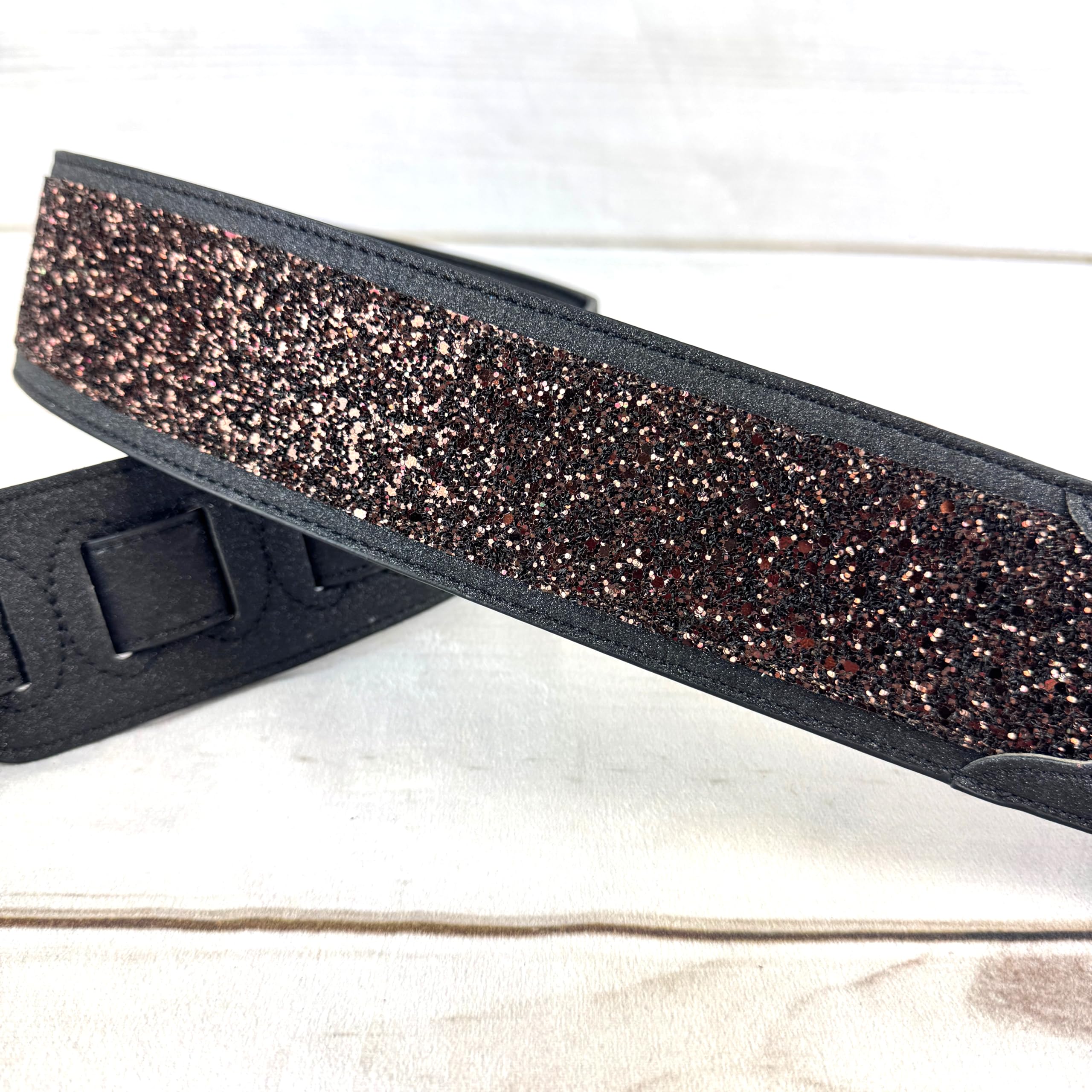 Walker & Williams WW-GL-109 Cary Black Copper Super Sparkle Glitter Bomb Padded Guitar Strap Glove Leather Back For Acoustic, Electric, And Bass Guitars - Image 6