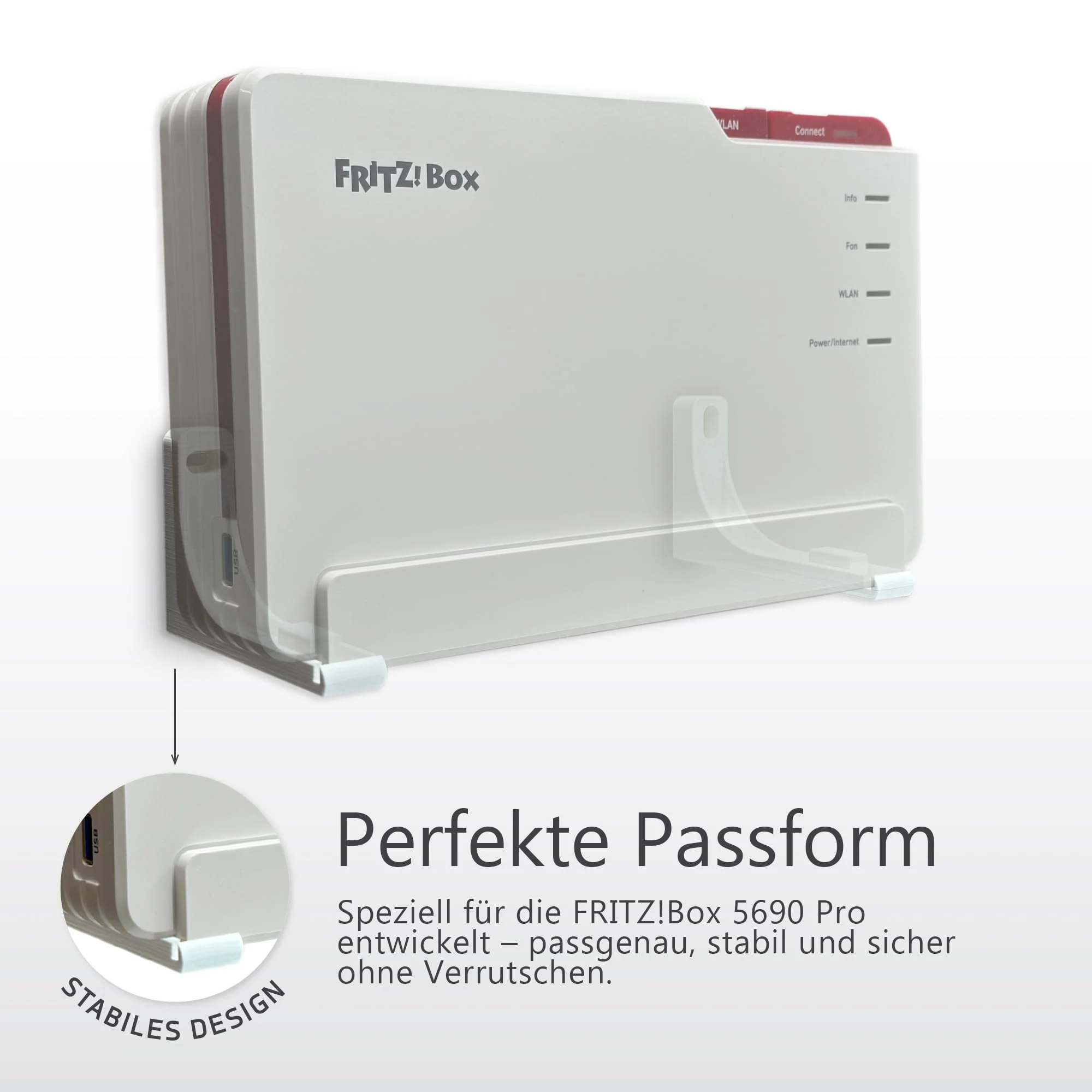 Wall mount for AVM FRITZ!Box 5690 Pro - robust, perfect fit, fibreglass connection (fibre) free, open design for heat dissipation, including drilling template, screws and dowels - made in Germany - Image 2