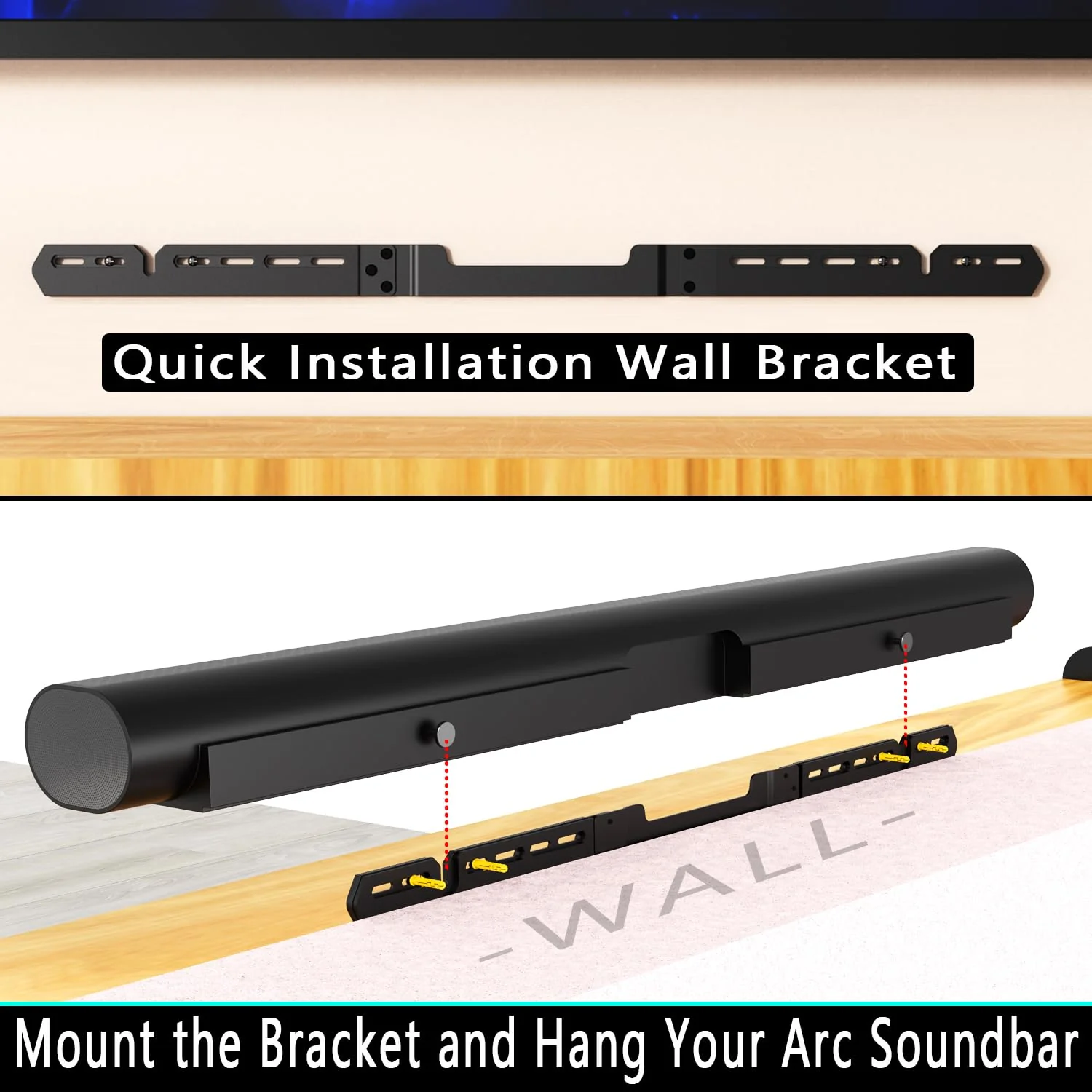 Wall Mount for Sonos Arc Soundbar (Black), Wall Mounts for Sonos Arc Sound Bar Mounts Under Tv, Hanging Mounting Bracket Compatible with for Sonos Arc Wall Mount Dark Black - Image 5