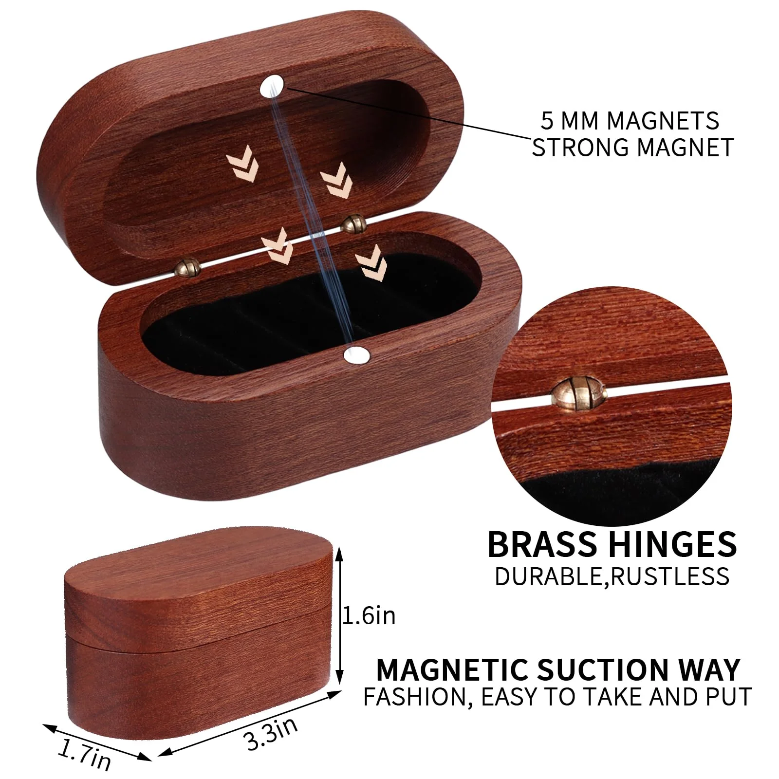 Walnut Guitar Plectrum Holder Set with 2 Color Wood Plectrums and 8 Celluloid Plectrums (4 Thicknesses),Mini Jewelry Box,Brown Wooden Trinkets,Box Size 3.35 * 1.77 * 1.57 inch (brown) brown - Image 3