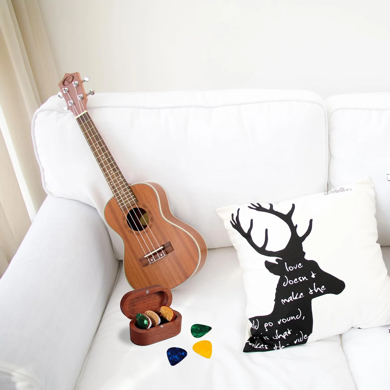 Walnut Guitar Plectrum Holder Set with 2 Color Wood Plectrums and 8 Celluloid Plectrums (4 Thicknesses),Mini Jewelry Box,Brown Wooden Trinkets,Box Size 3.35 * 1.77 * 1.57 inch (brown) brown - Image 9