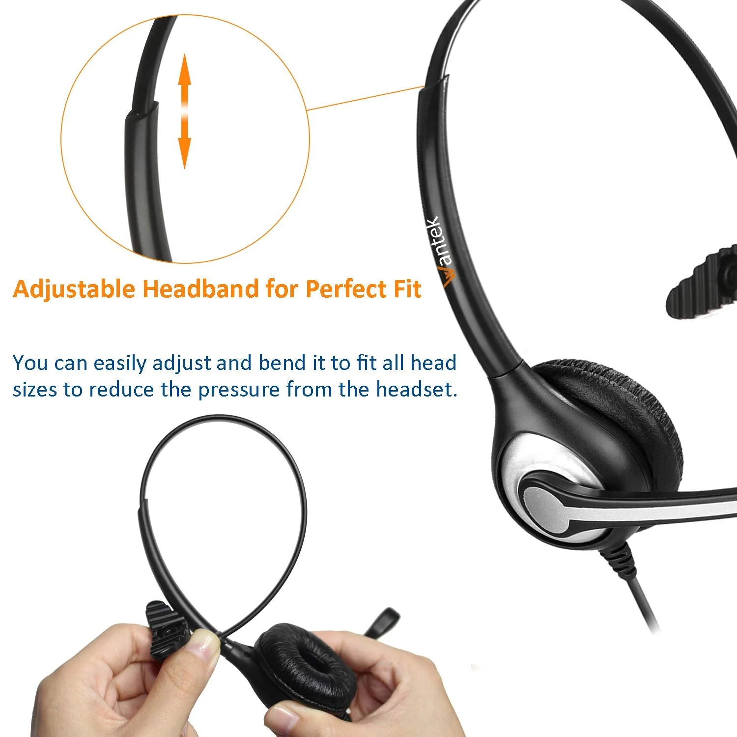 Wantek 2.5mm Telephone Headset with Mic Noise Cancelling, Office Phone Headset Compatible with AT&T ML17929 Panasonic Vtech RCA Uniden Cisco SPA Grandstream Polycom Cordless Dect Phones(F600J25) Monaural F600J25 - Image 7
