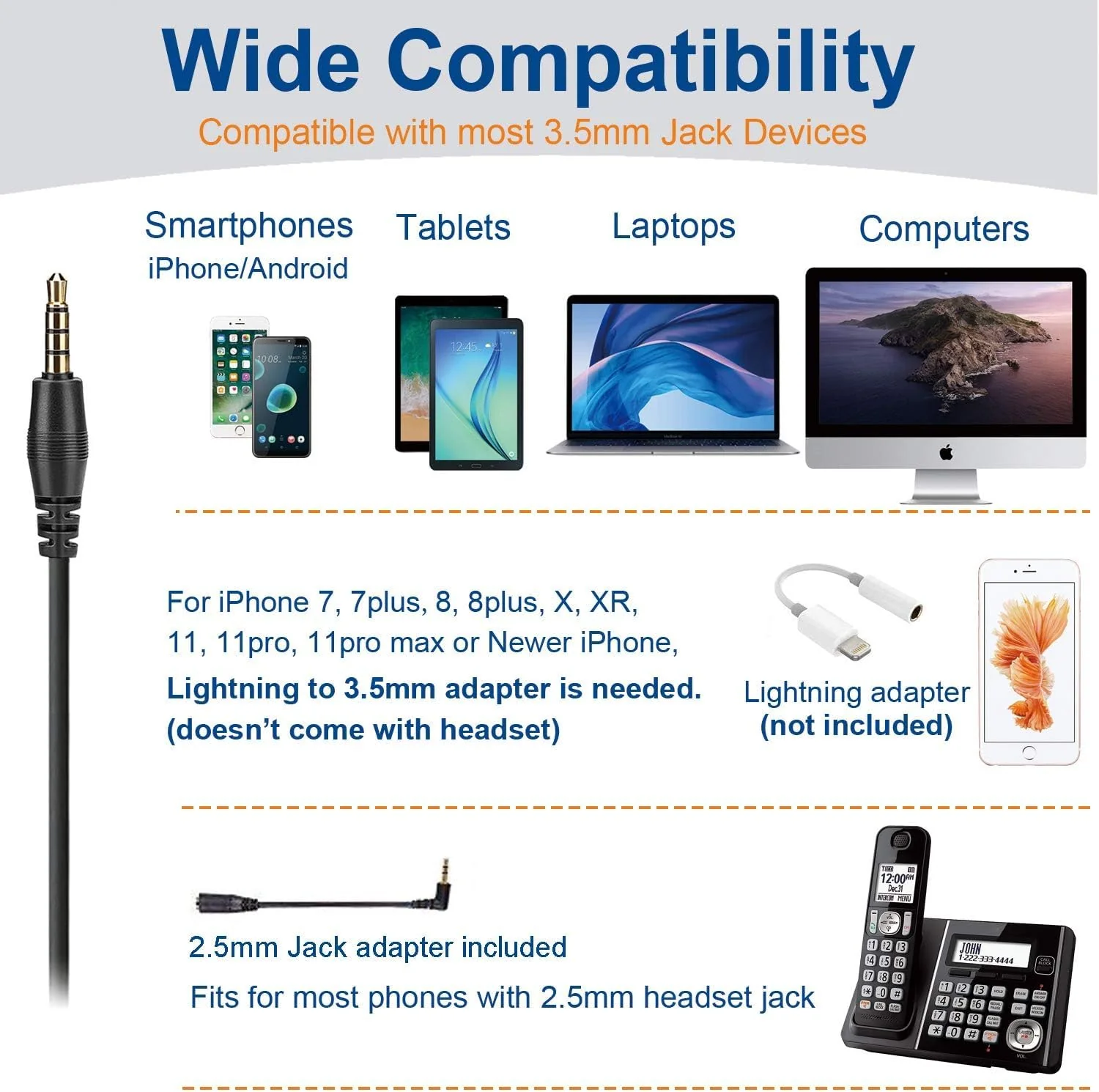 Wantek Cell Phone Headset with Microphone Noise Cancelling for Laptops, PC,3.5mm Jack,Volume Control,Wired Computer Headsets for Zoom Skype,for Office,Business, Call Center, Clear Chat 6035 - Image 2