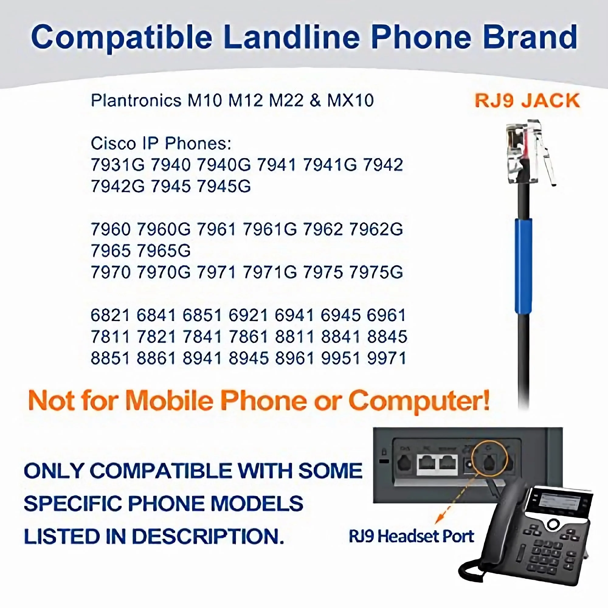 Wantek Cisco Phone Headset with Microphone Noise Cancelling, RJ9 Telephone Headsets Compatible with Cisco Office Phones 7940 7942 7945 7960 7962 7965 7811 7821 8811 8841 8845 8851 Plantronics M12 M22 - Image 3