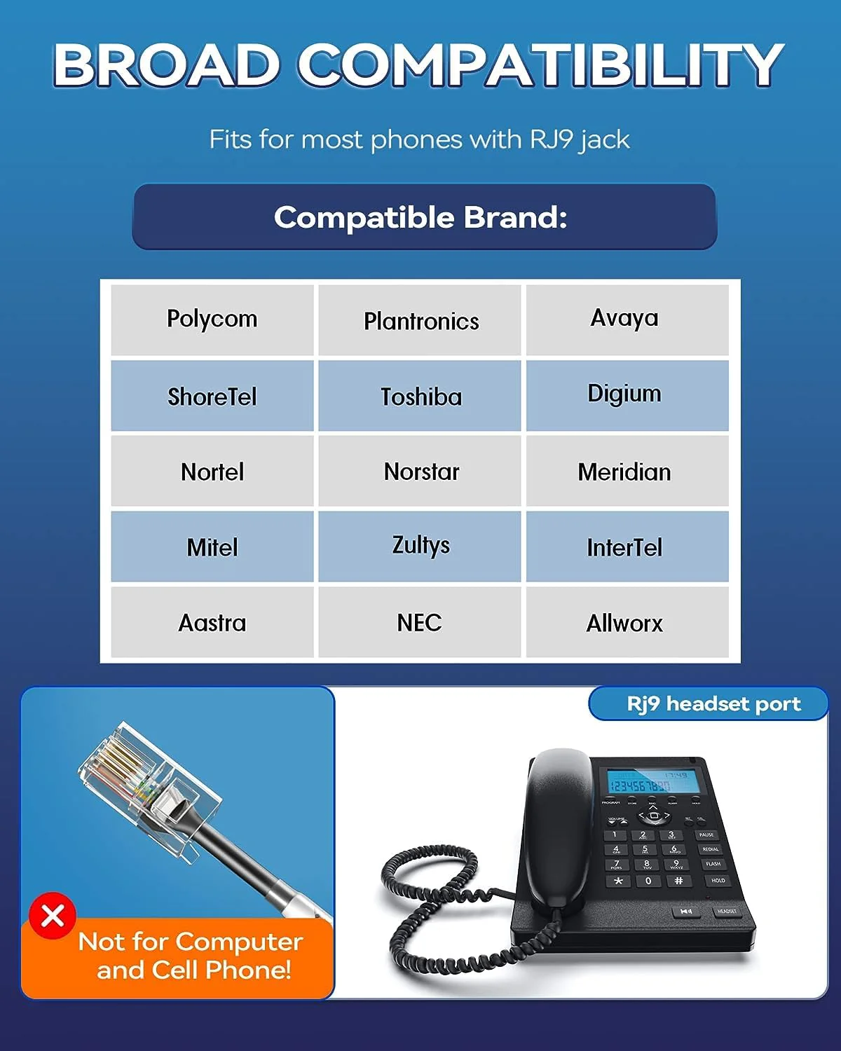 Wantek Corded Telephone Headset Dual w/Noise Canceling Mic + Quick Disconnect Compatible with ShoreTel Zultys NEC Aspire Dterm Nortel Norstar Meridian Siemens ROLM Packet8 Landline Deskphones(602QS2) Binaural QD 602QS2 - Image 2