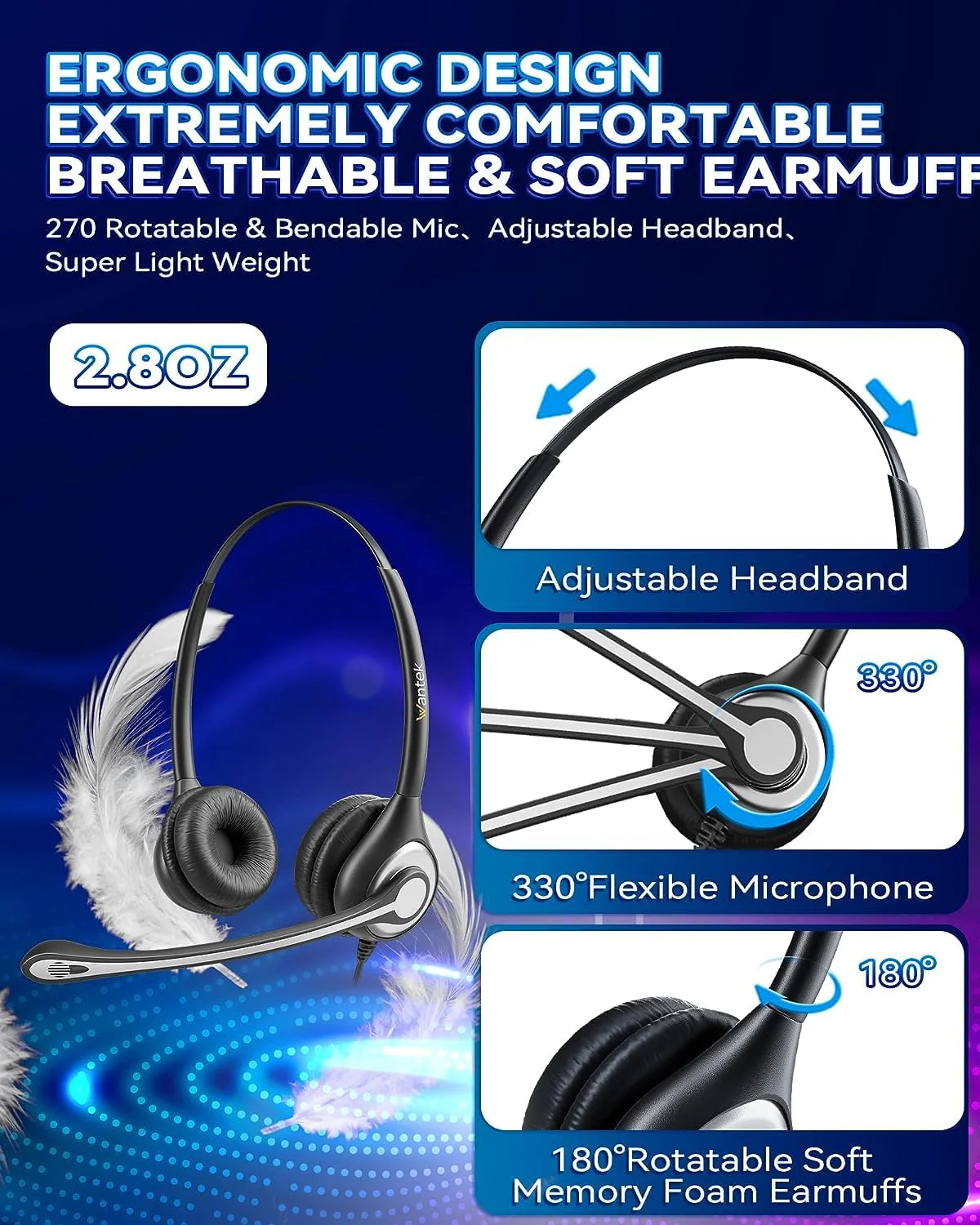 Wantek Corded Telephone Headset Dual w/Noise Canceling Mic + Quick Disconnect Compatible with ShoreTel Zultys NEC Aspire Dterm Nortel Norstar Meridian Siemens ROLM Packet8 Landline Deskphones(602QS2) Binaural QD 602QS2 - Image 6