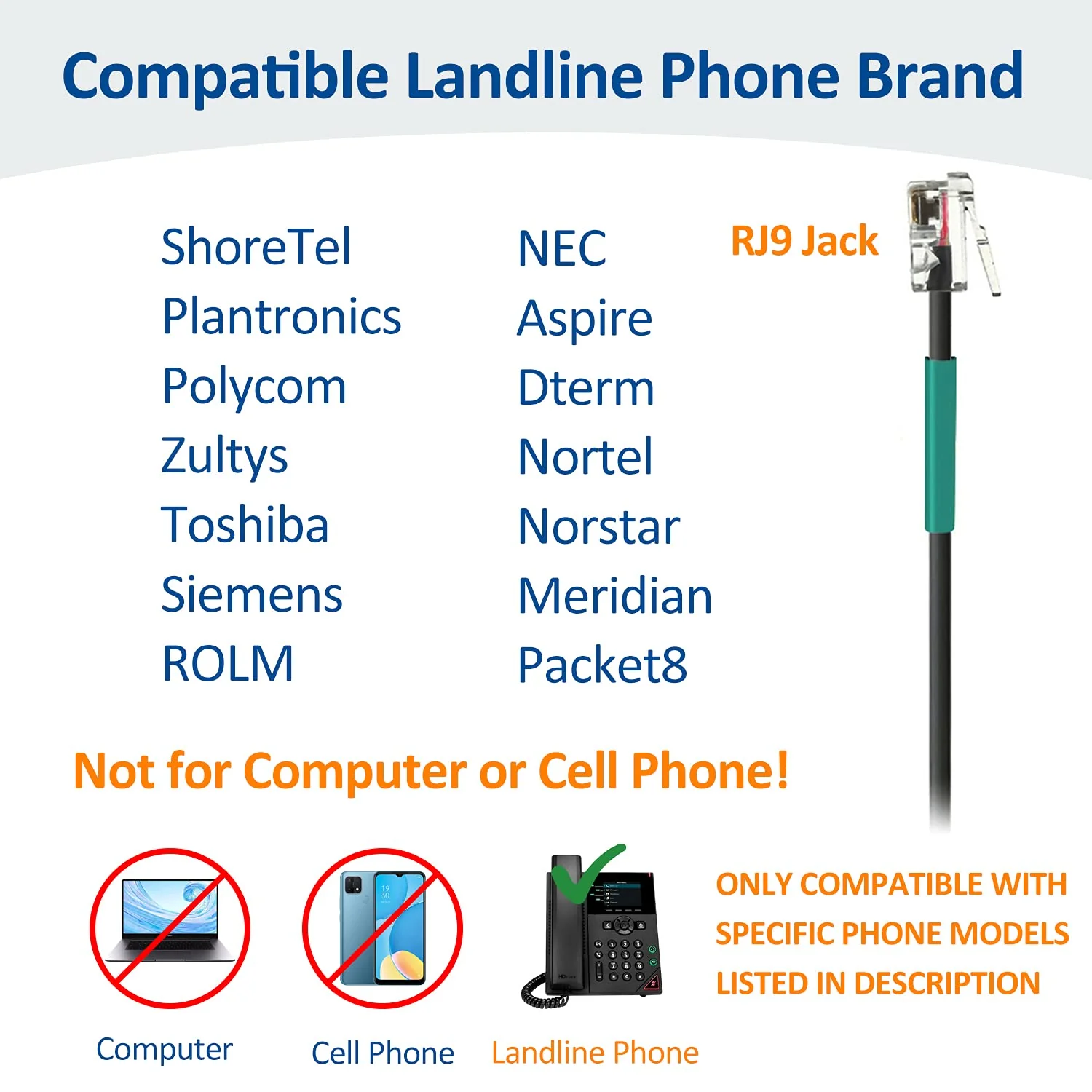 Wantek Corded Telephone Headset Mono w/Noise Canceling Mic Compatible with ShoreTel Plantronics Polycom Zultys Toshiba NEC Aspire Dterm Nortel Norstar Meridian Packet8 Landline Deskphones(F600S2) - Image 2