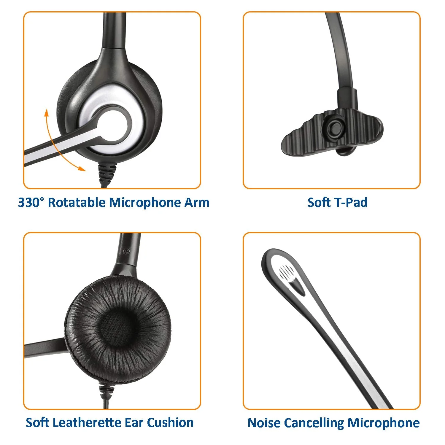 Wantek Corded Telephone Headset Mono w/Noise Canceling Mic Compatible with ShoreTel Plantronics Polycom Zultys Toshiba NEC Aspire Dterm Nortel Norstar Meridian Packet8 Landline Deskphones(F600S2) - Image 5