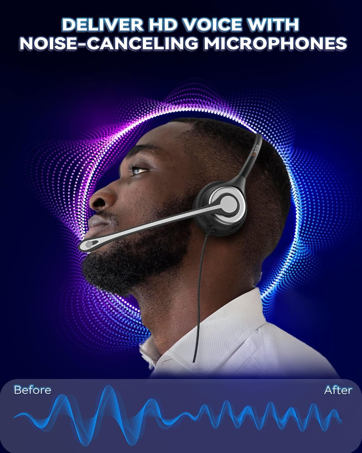 Wantek Corded Telephone Headset Mono w/Noise Canceling Mic for Avaya Aastra Allworx Adtran Alcatel Lucent AltiGen Comdial Digium Gigaset InterTel Mitel Plantronics MiVoice Landline Deskphones(F600S1) - Image 3