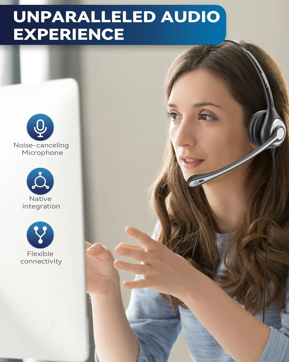 Wantek Corded Telephone Headset Mono w/Noise Canceling Mic for Avaya Aastra Allworx Adtran Alcatel Lucent AltiGen Comdial Digium Gigaset InterTel Mitel Plantronics MiVoice Landline Deskphones(F600S1) - Image 4