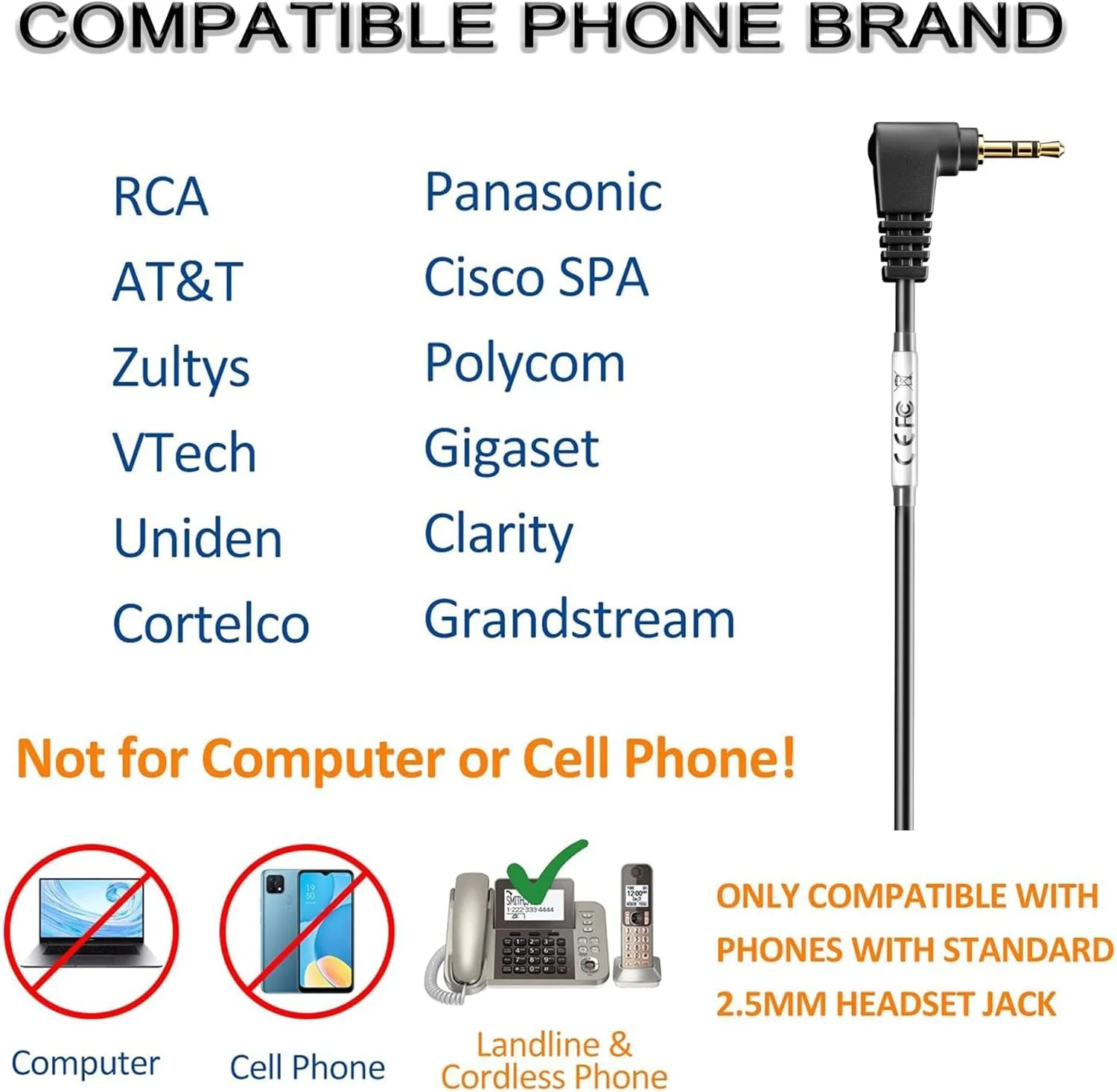 Wantek Phone Headset with Microphone Noise Cancelling,Telephone Headset 2.5mm Jack Compatible with Panasonic AT&T Uniden Cisco Linksys Grandstream Vtech Polycom Cordless Office Phones 602-2.5 - Image 2