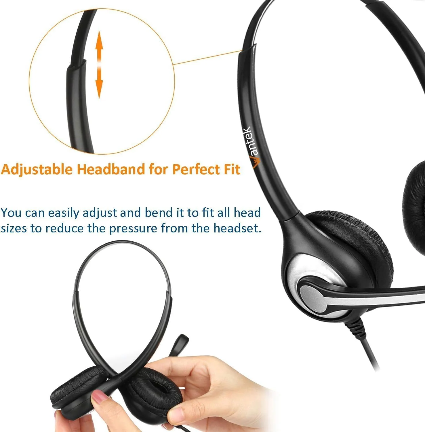 Wantek Phone Headset with Microphone Noise Cancelling,Telephone Headset 2.5mm Jack Compatible with Panasonic AT&T Uniden Cisco Linksys Grandstream Vtech Polycom Cordless Office Phones 602-2.5 - Image 5