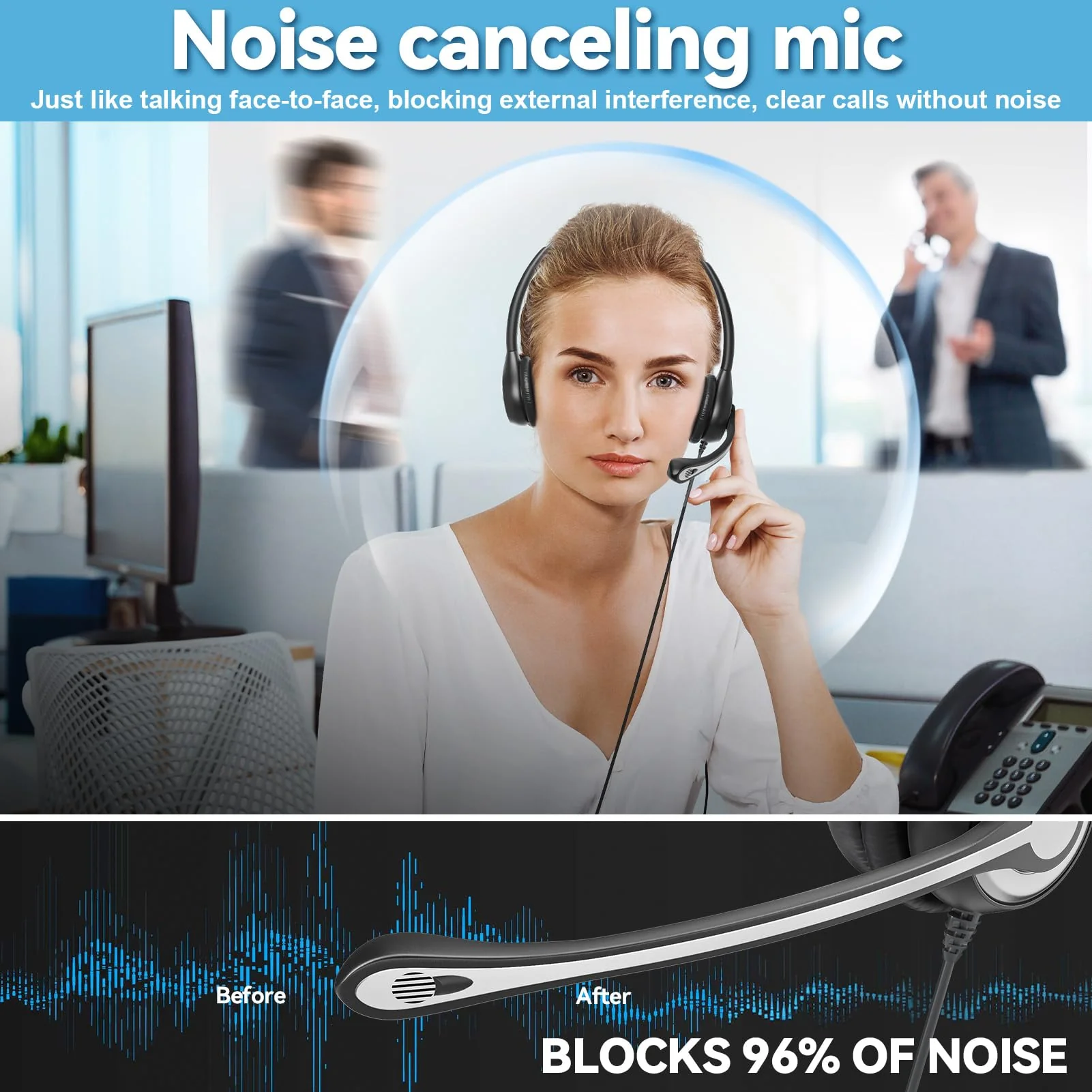 Wantek Phone Headset with Microphone Noise Cancelling,Telephone Headset 2.5mm Jack Compatible with Panasonic AT&T Uniden Cisco Linksys Grandstream Vtech Polycom Cordless Office Phones 602-2.5 - Image 6