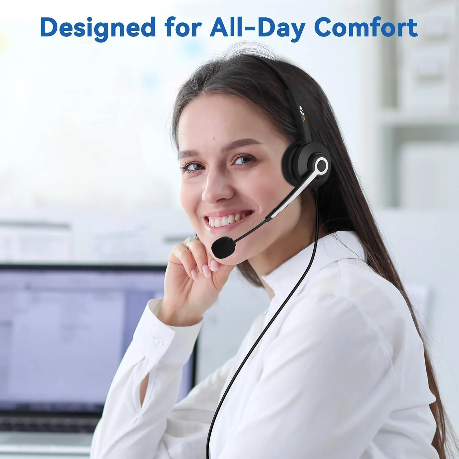 Wantek Phone Headset with Microphone Noise Cancelling, Telephone Headsets 2.5MM Jack Compatible with Panasonic AT&T RCA Vtech Uniden Dect Cisco SPA Polycom Cordless Phones for Call Center Office Work 681-2.5mm - Image 6
