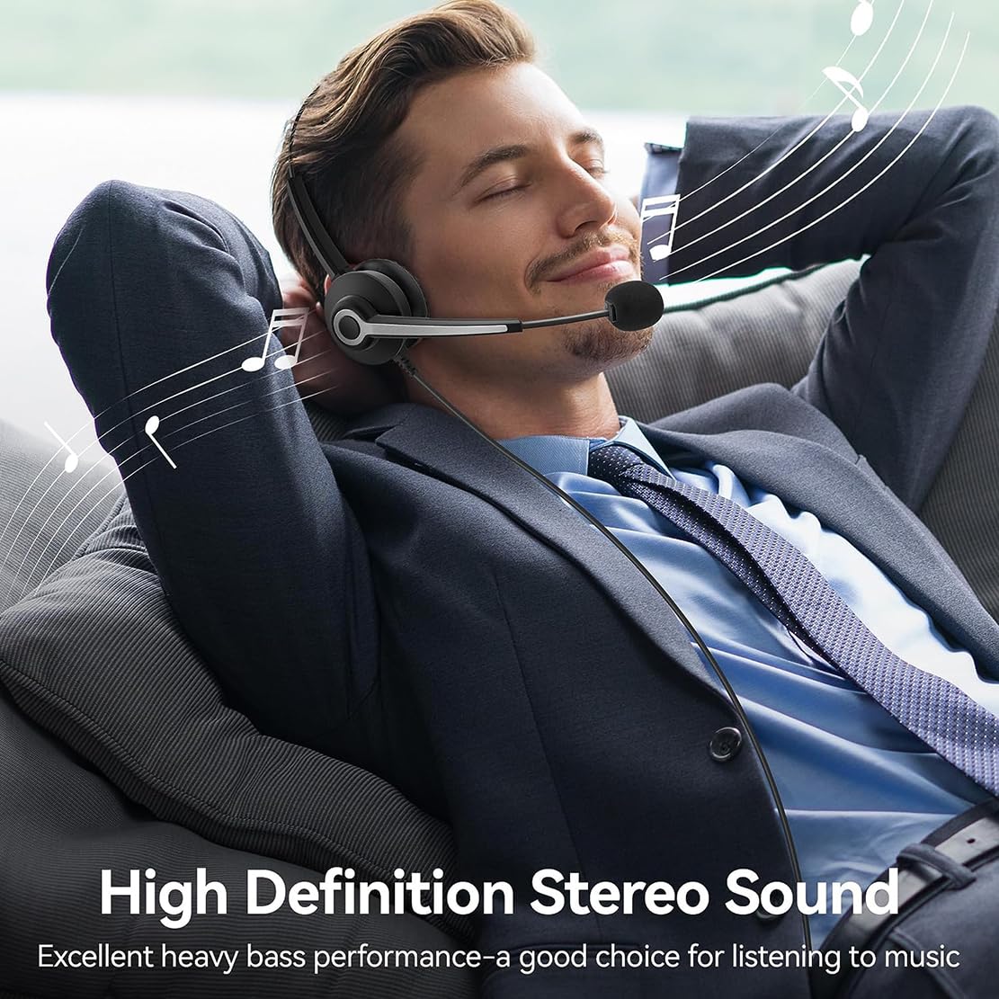 Wantek USB-A/USB C/3.5mm Jack 3-in-1 PC Headset, Wired & Noise with Noise-Cancelling Microphone for Laptop - Type-C Computer Headphones with Mic in-line Control for Home Dark Black - Image 3
