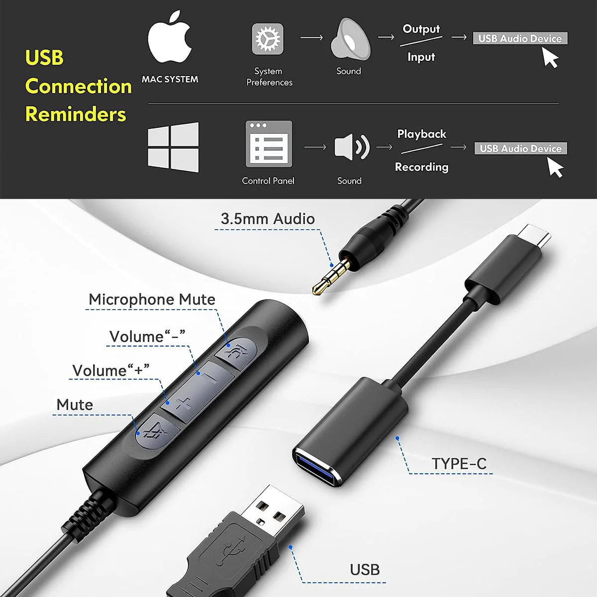 Wantek USB Computer Headset with Microphone for Laptop PC,3.5mm Wired Stereo Call Center Headset with Microphone Noise Cancelling, Corded Desktop Headphones with Mic & Mute 600USB-W-S1 - Image 3