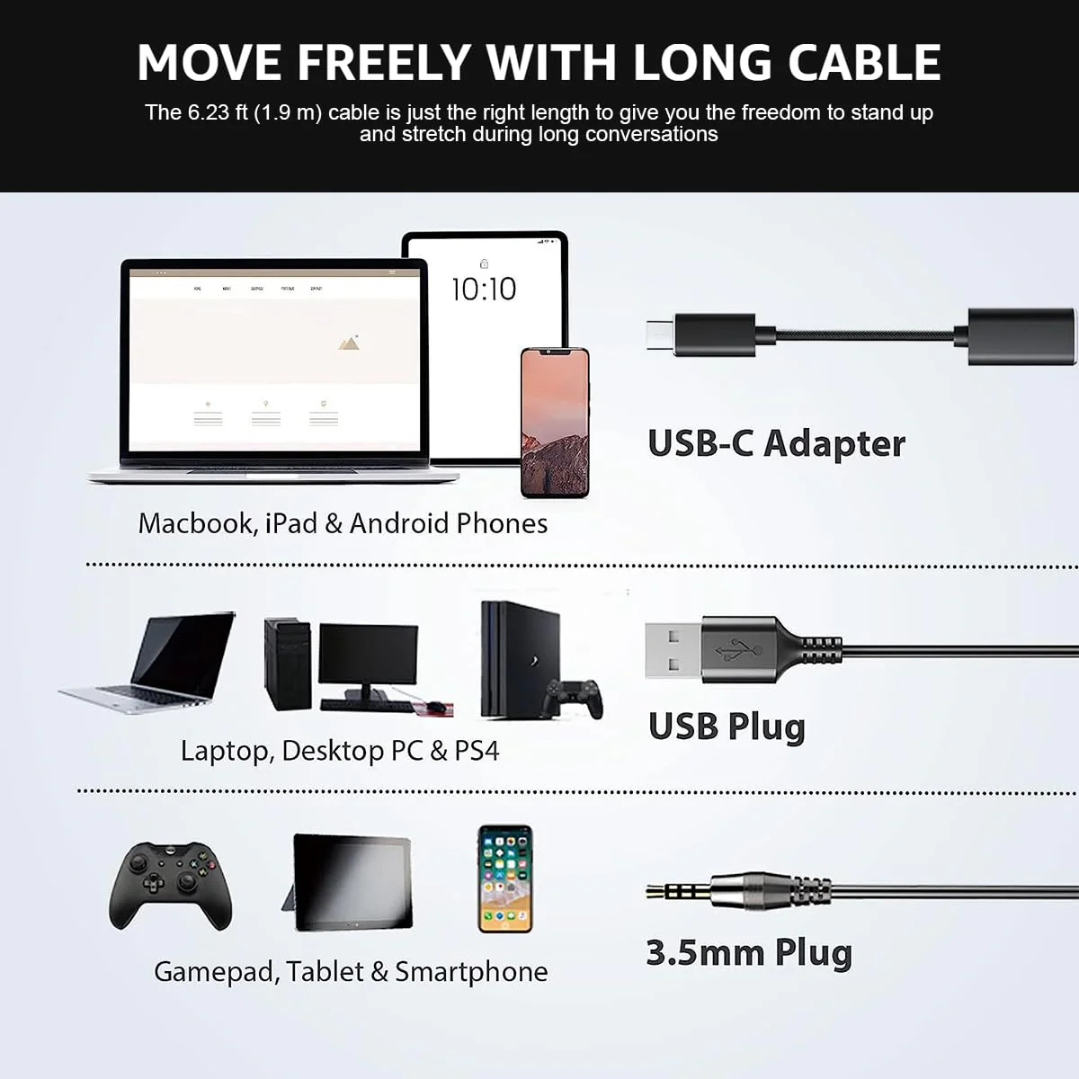 Wantek USB Computer Headset with Microphone for Laptop PC,3.5mm Wired Stereo Call Center Headset with Microphone Noise Cancelling, Corded Desktop Headphones with Mic & Mute 600USB-W-S1 - Image 7