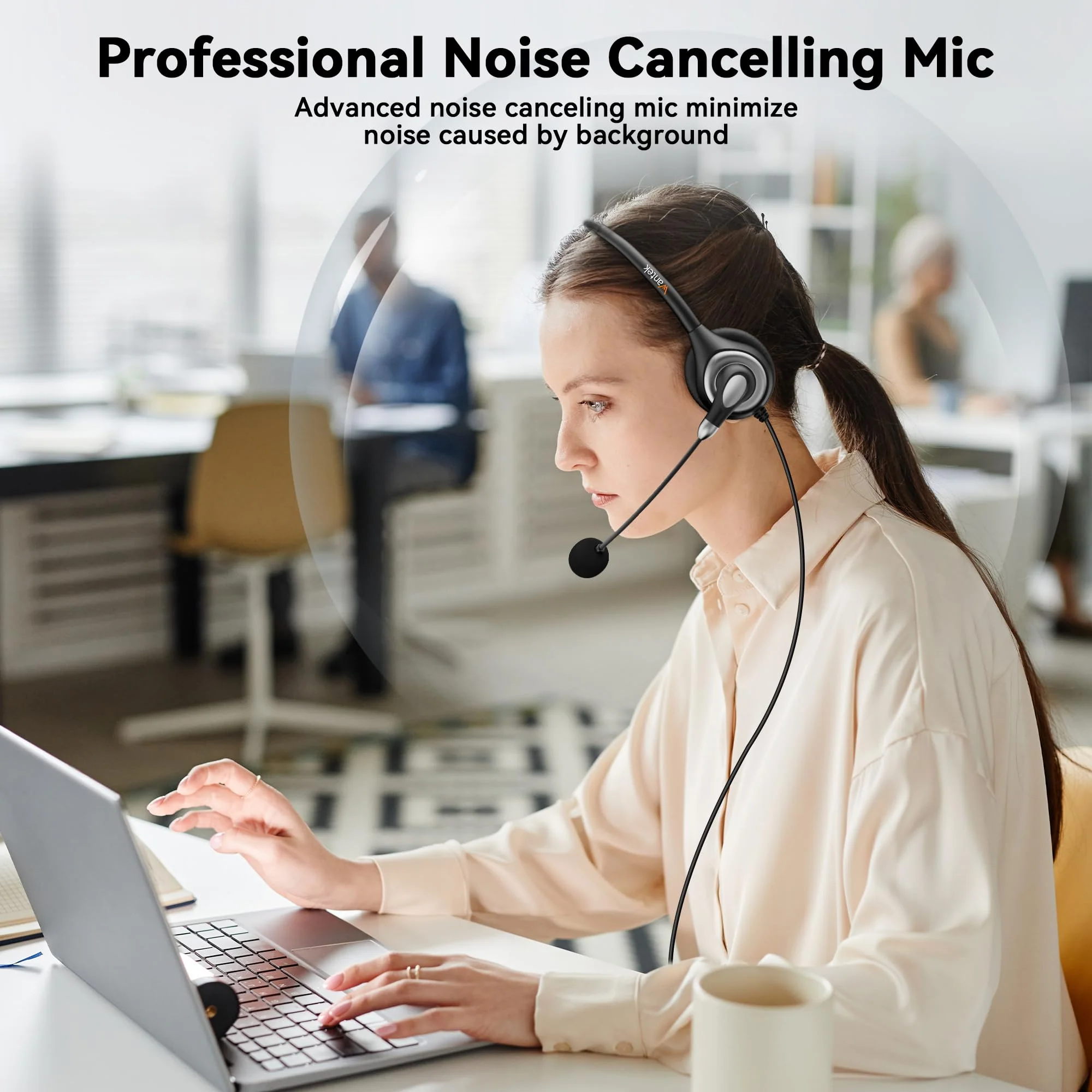 Wantek USB Headset with Microphone for PC, Computer Headset with Noise Canceling Microphone with Mute for Home Office Online Skype Zoom Meetings - Image 2