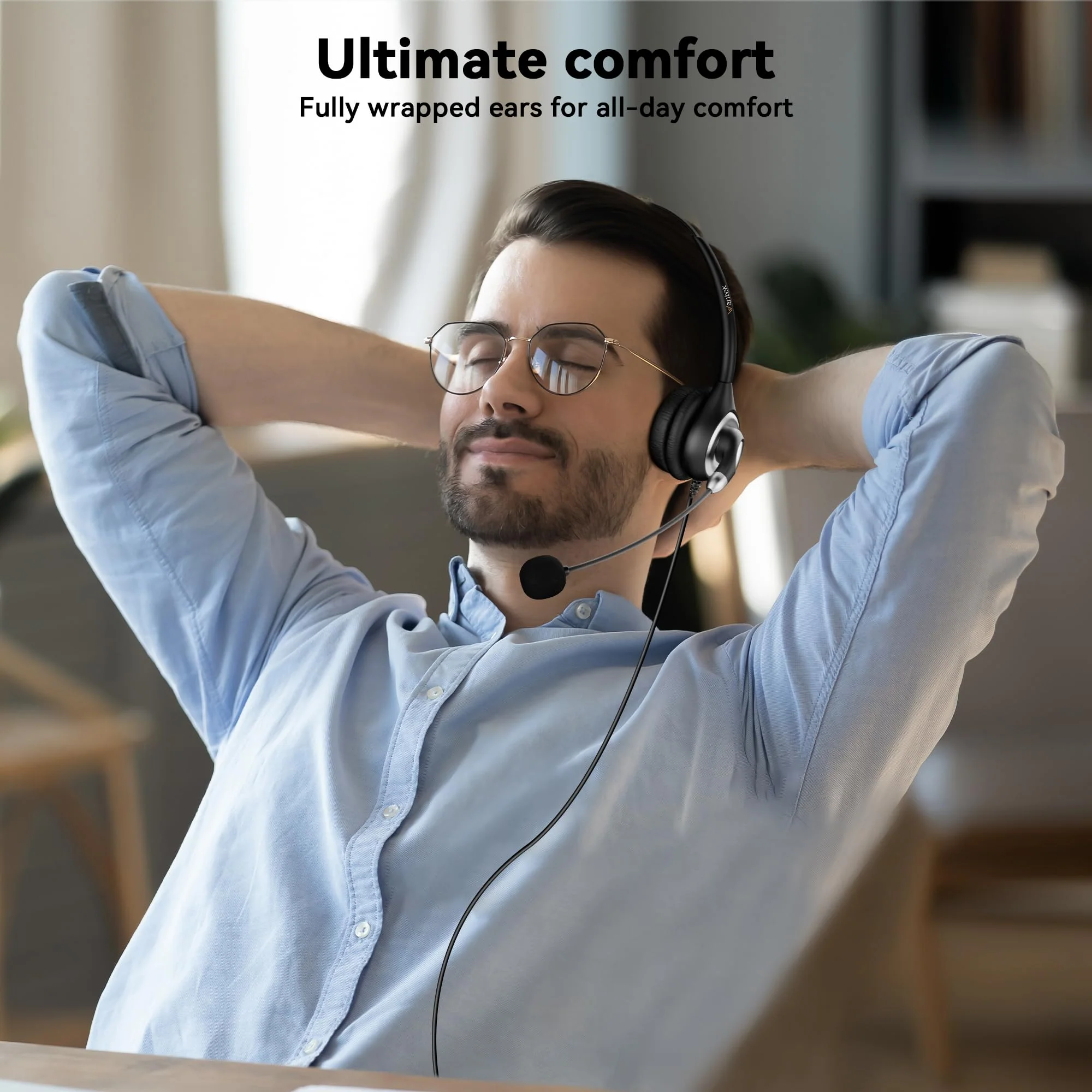 Wantek USB Headset with Microphone for PC, Computer Headset with Noise Canceling Microphone with Mute for Home Office Online Skype Zoom Meetings - Image 3