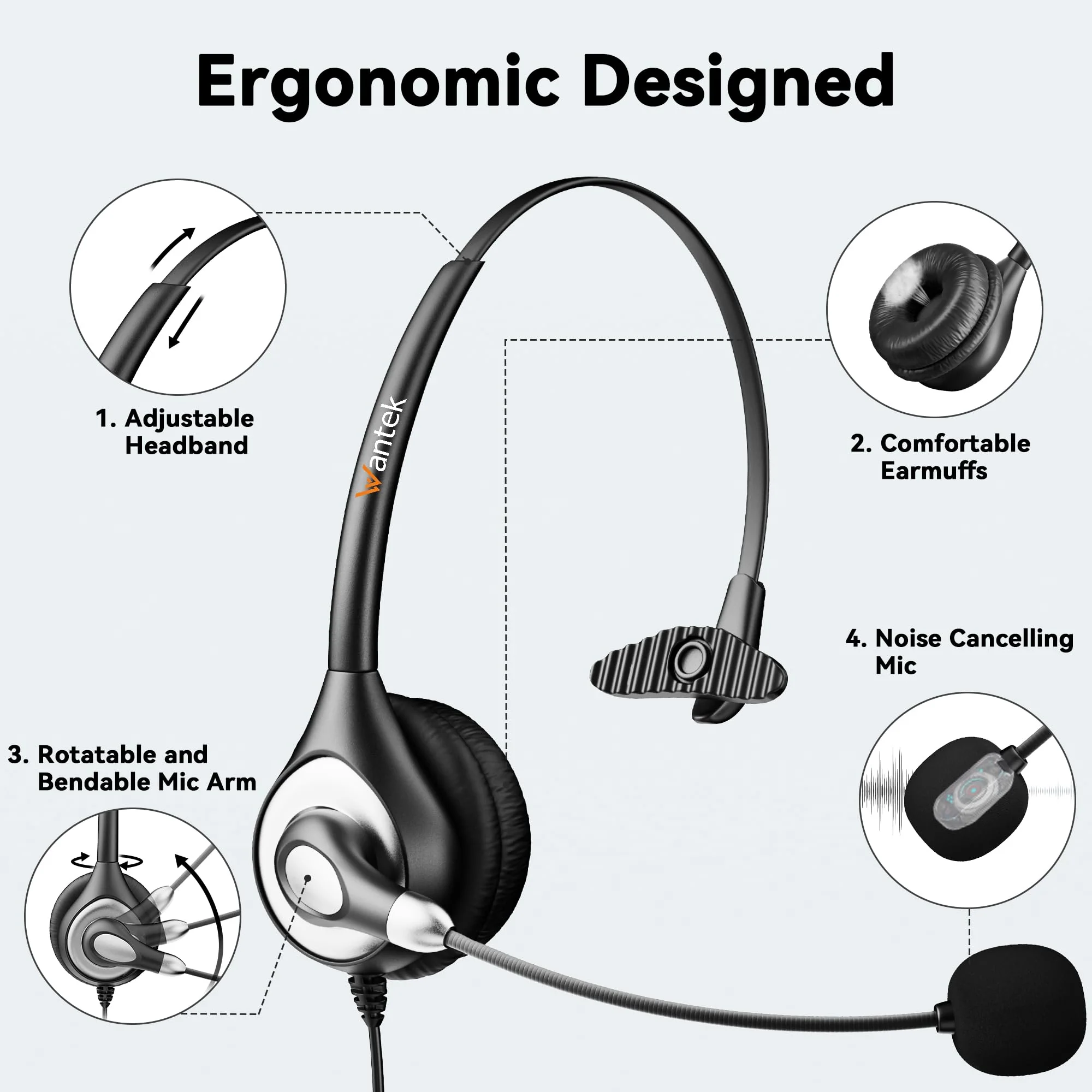 Wantek USB Headset with Microphone for PC, Computer Headset with Noise Canceling Microphone with Mute for Home Office Online Skype Zoom Meetings - Image 6