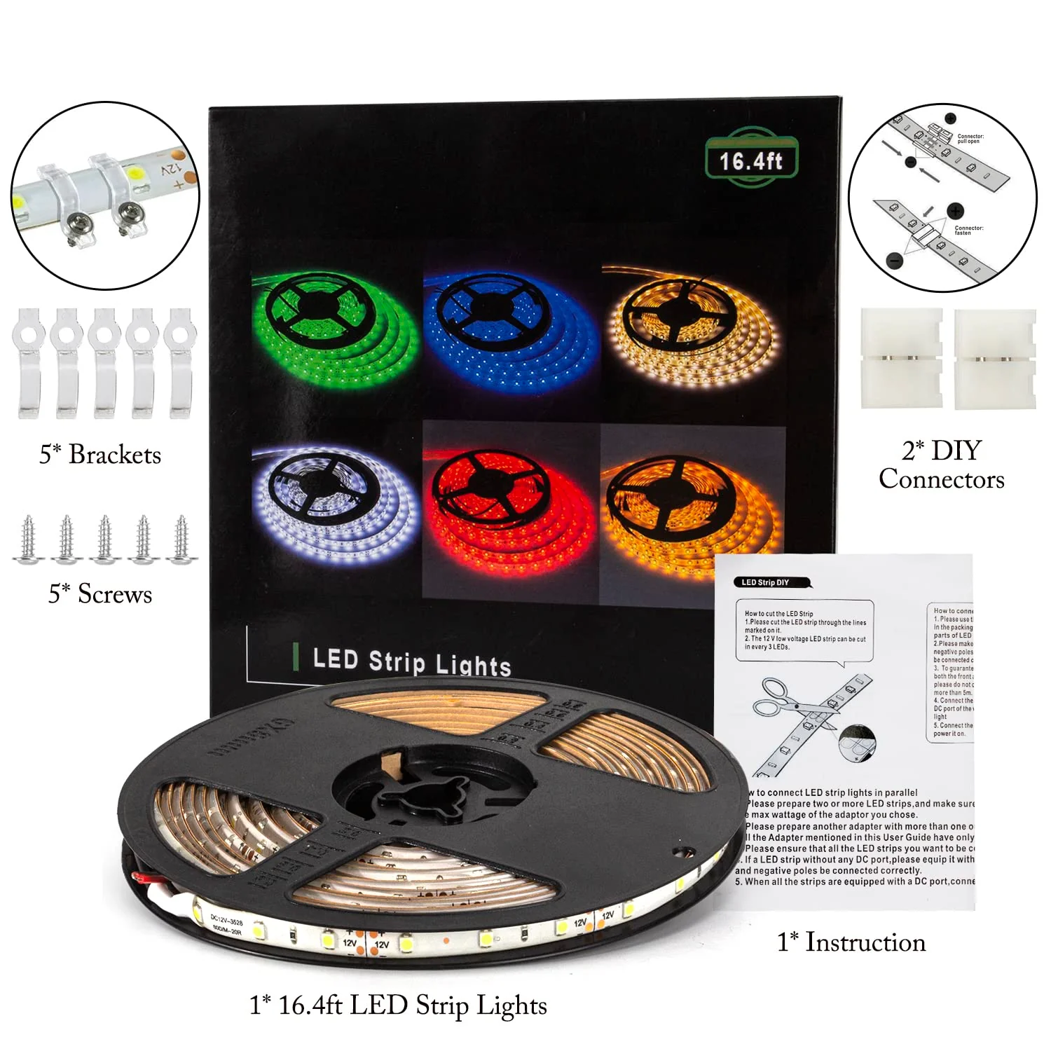 Water-resistance IP65, 12V Waterproof Flexible LED Strip Light, 16.4ft/5m Cuttable LED Light Strips, 300 Units 3528 LEDs Lighting String, LED Tape(Green) power adapter not included 1*16.4ft 3528 Green - Image 6