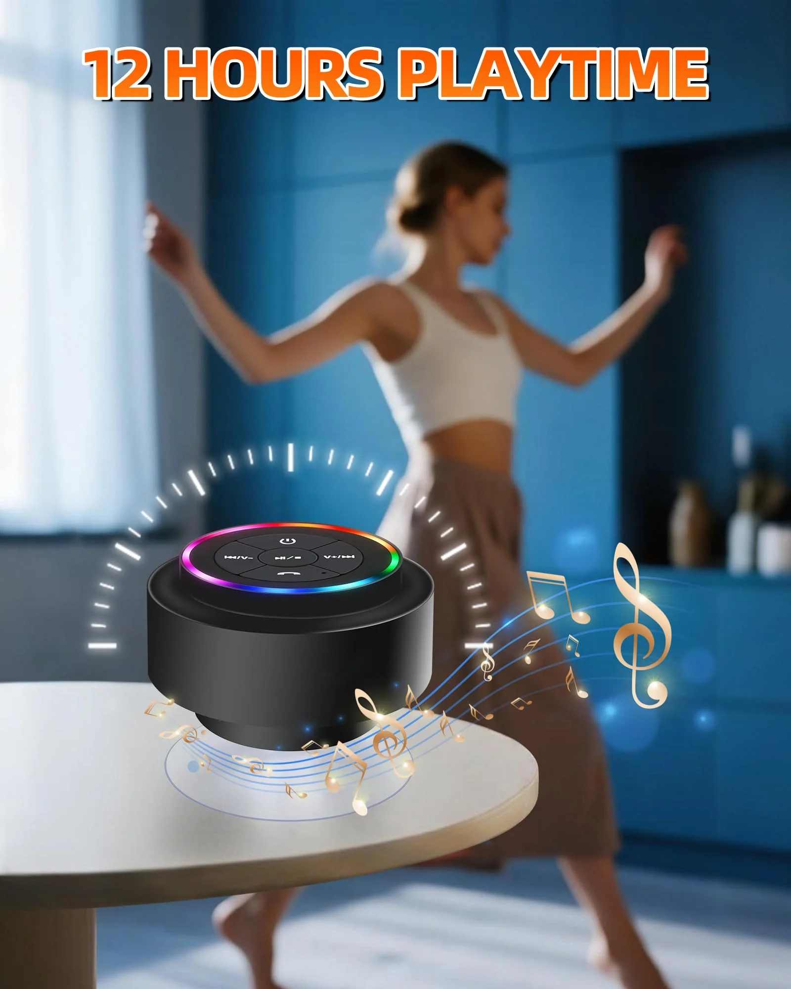Waterproof Bluetooth Shower Speaker, Portable Wireless Speaker with Suction Cup, Small Portable Wireless Outdoor Speakers, 6 Mode RGB Lights, for Shower Bathroom Pool Beach, Gift Ideas for Christmas - Image 4