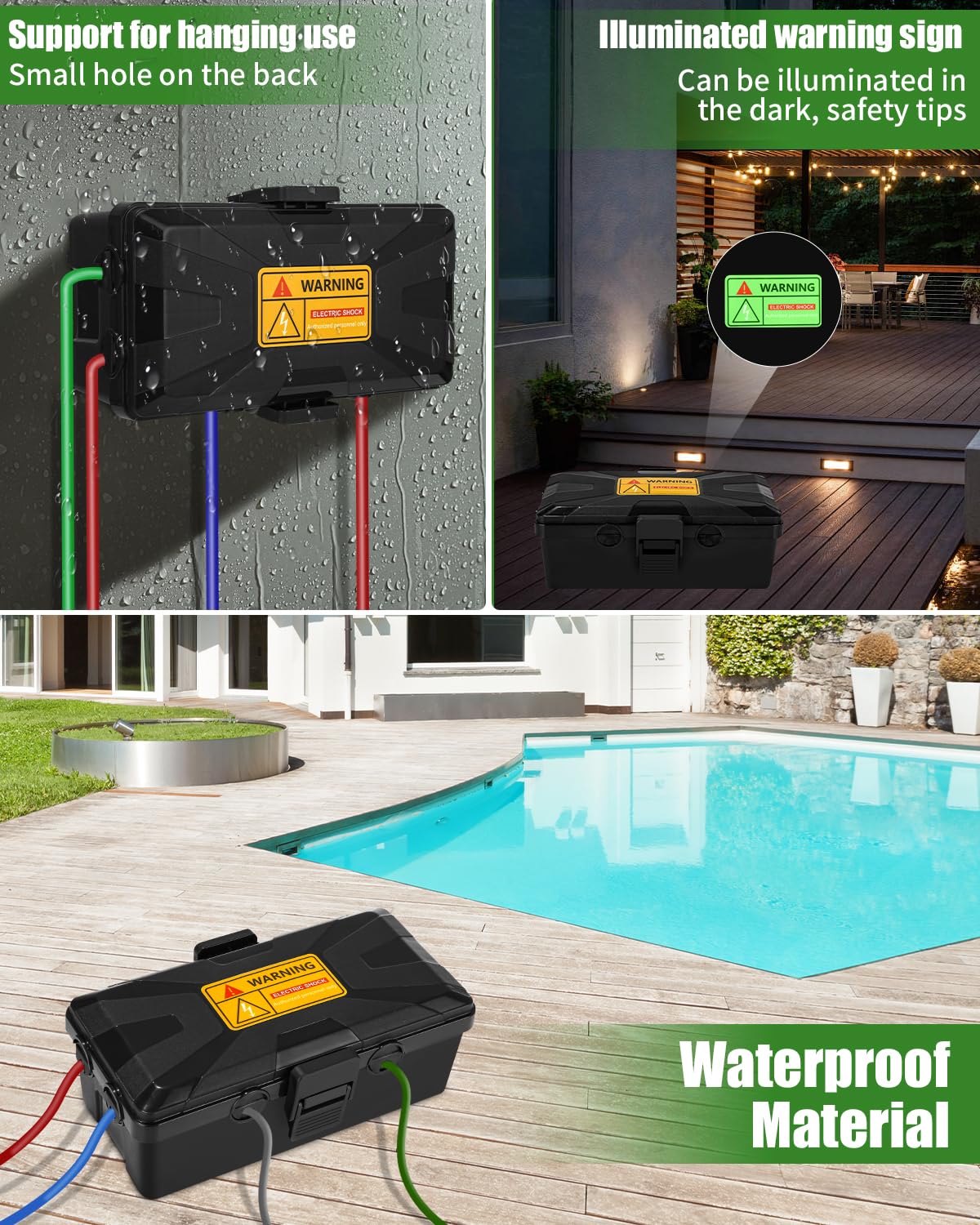 Waterproof Cable Box, 26.1 x 15 x 9.4 cm, Outdoor Cable Safe Box, Cable Box, Cable Box, 6 Cable Inputs and Outputs, Weatherproof Connection Box Covers, Protect Socket, Timer, Holiday Light, Black black + 26 x 15 x 9.4 cm - Image 4