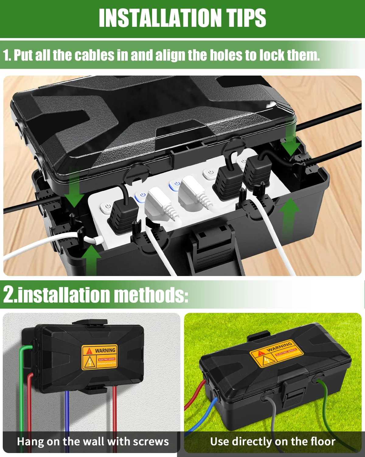Waterproof Cable Box, 26.1 x 15 x 9.4 cm, Outdoor Cable Safe Box, Cable Box, Cable Box, 6 Cable Inputs and Outputs, Weatherproof Connection Box Covers, Protect Socket, Timer, Holiday Light, Black black + 26 x 15 x 9.4 cm - Image 5