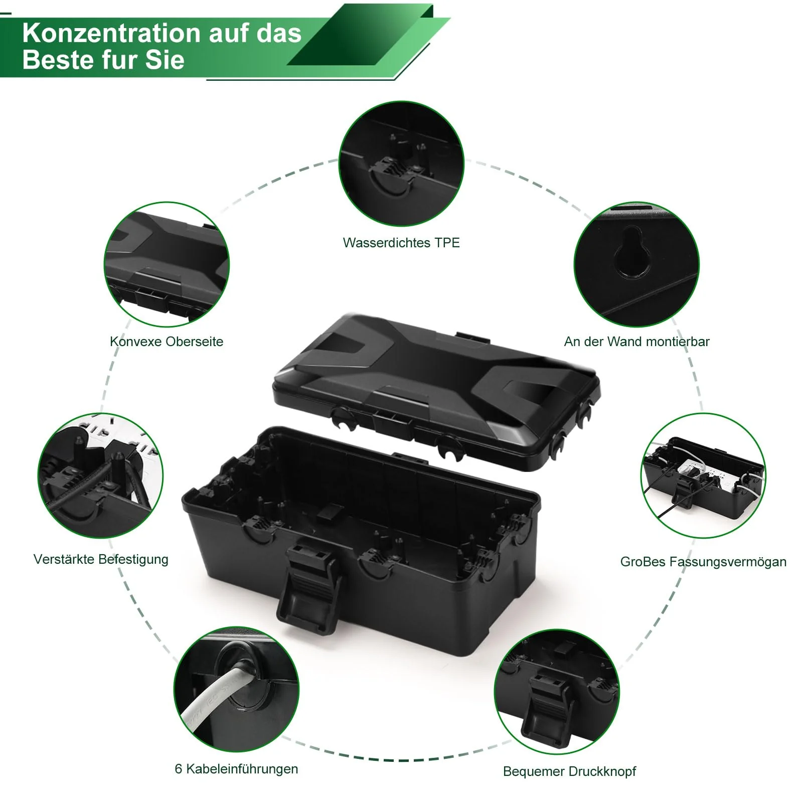 Waterproof Cable Box, Garden Cable Box, Waterproof for Outdoor Use, IP54 Safe Box, Safety Box, Weatherproof Cable Box, Extension Cable Covers, Protect Socket, Timer, Plug mittelgroß - Image 3