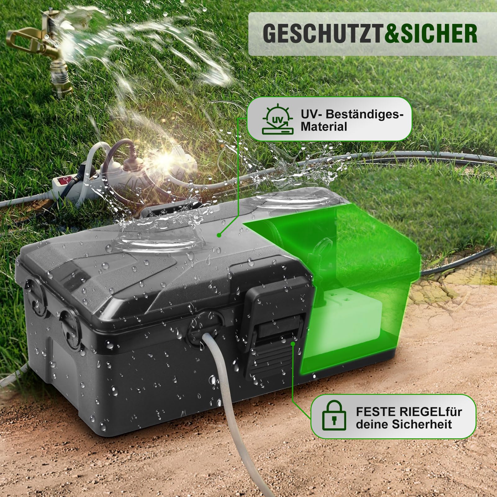 Waterproof Cable Box, Garden Cable Box, Waterproof for Outdoor Use, IP54 Safe Box, Safety Box, Weatherproof Cable Box, Extension Cable Covers, Protect Socket, Timer, Plug mittelgroß - Image 5