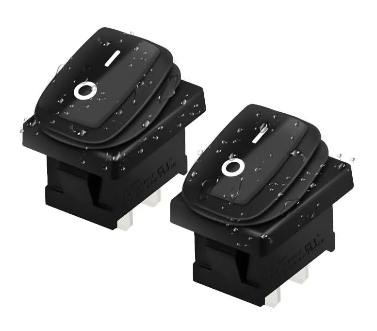 Waterproof IP65 Mini Toggle Switch, Device Switch 250V 6A, 125V 10A AC, KCD1 (6V 9V 12V 24V 125V AC/DC), Black Rectangular 19 x 13 mm, 2 Pole ON/OFF - Image 2