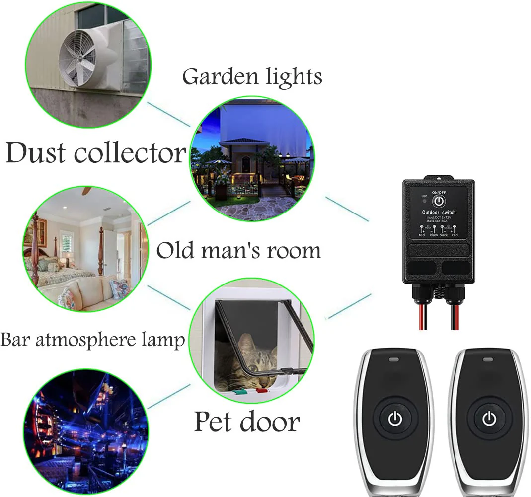 Waterproof Remote Control Relay Switch, 328ft Long Range Wireless Remote Switch,DC 12V-72V Relay RF Remote Control Switches for Outdoor Light - Image 5