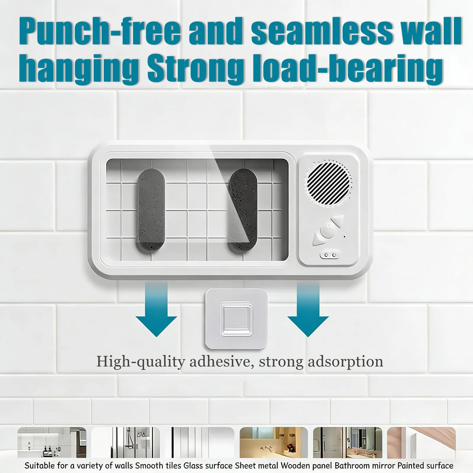 Waterproof Shower Phone Holder with Bluetooth Speaker, IPX4 Anti-Fog 360° Rotatable Suction Mount for Bathroom Kitchen - Image 2