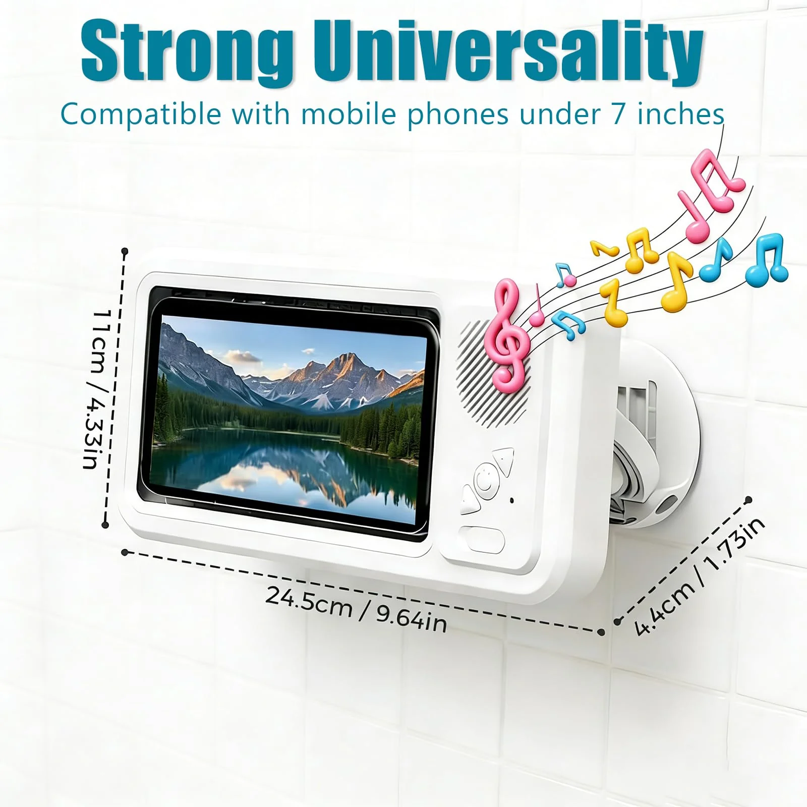Waterproof Shower Phone Holder with Bluetooth Speaker, IPX4 Anti-Fog 360° Rotatable Suction Mount for Bathroom Kitchen - Image 7
