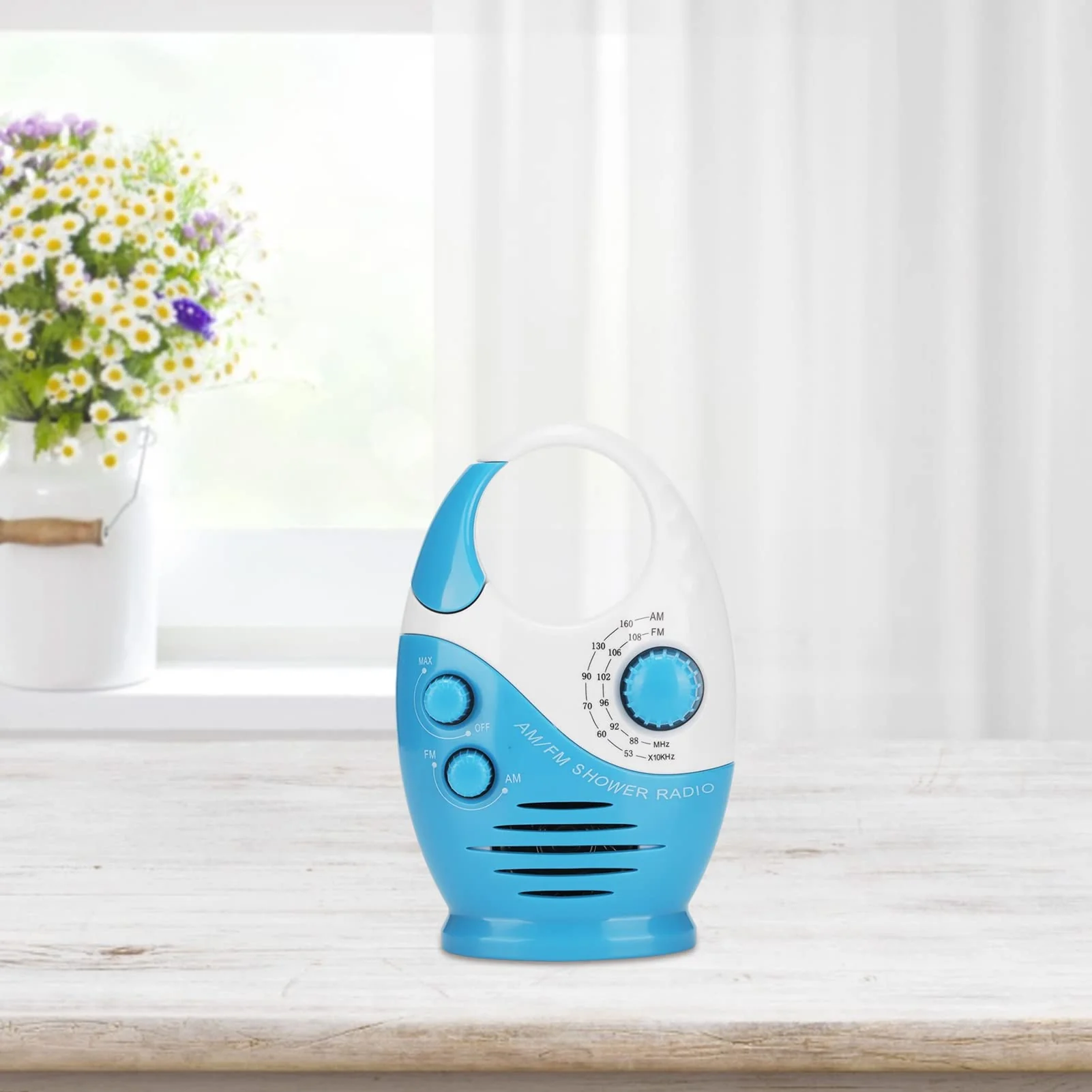 Waterproof Shower Radio, AM/FM Radio with Adjustable Volume Speakers, Battery Powered Portable Speakers with Hook Handle for Shower Rooms Bedside Tables Garages Blue - Image 5