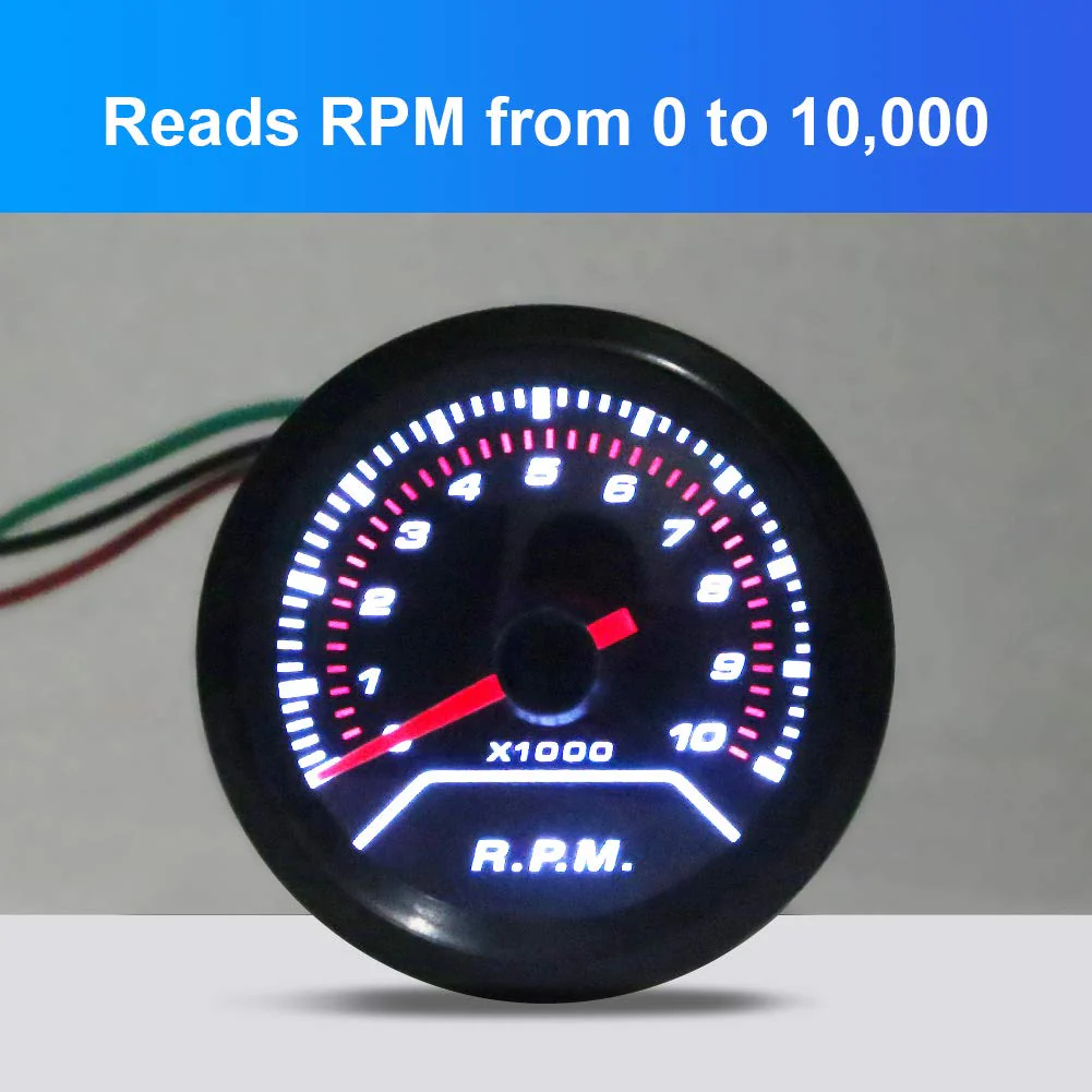 WATERWICH Tachometer Tacho Gauge Meter 0-10000 RPM Gauge Meter 2inches 52mm Universal for 4 6 8 Cylinder Car SUV Vehicle Automotive - Image 2