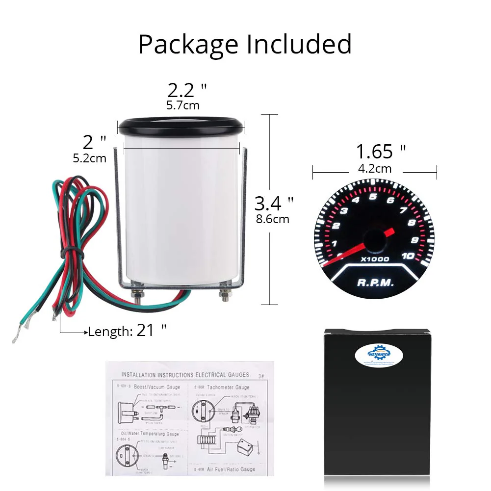 WATERWICH Tachometer Tacho Gauge Meter 0-10000 RPM Gauge Meter 2inches 52mm Universal for 4 6 8 Cylinder Car SUV Vehicle Automotive - Image 6
