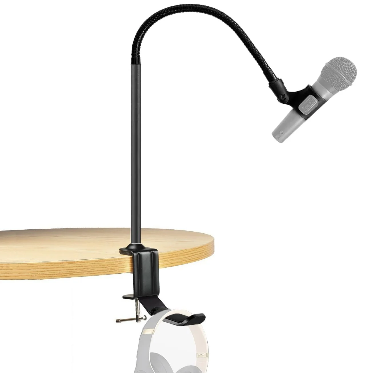 Wave 3 Microphone Arm Stand, 24 Inch Clamp Mount Swivel Holder With Headphone Hook Compatible With Elgato Wave 3, DX USB Microphones - Mic Stand With 1/4 Thread, Clip and 3/8, 5/8 Adapter - Image 2