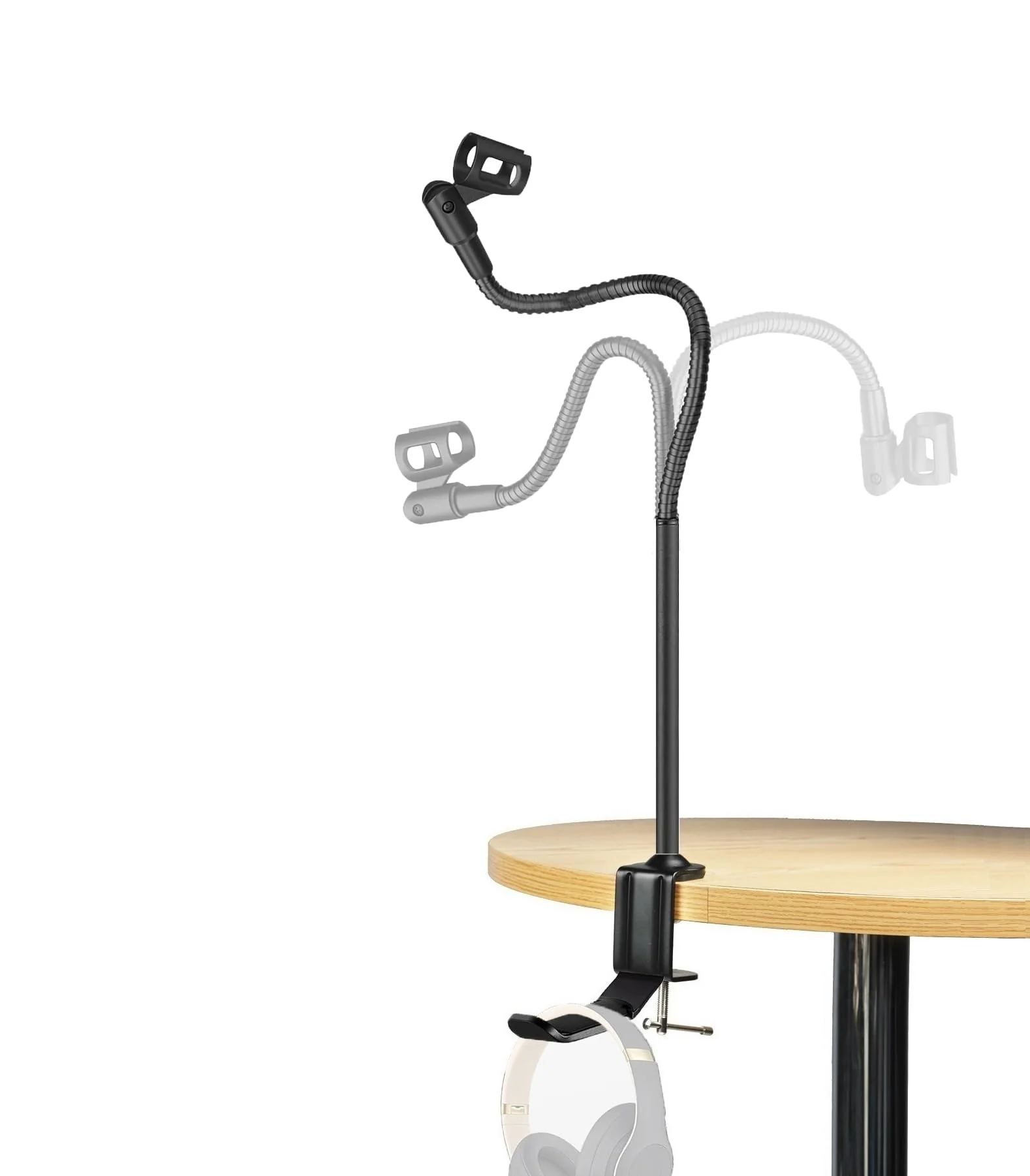 Wave 3 Microphone Arm Stand, 24 Inch Clamp Mount Swivel Holder With Headphone Hook Compatible With Elgato Wave 3, DX USB Microphones - Mic Stand With 1/4 Thread, Clip and 3/8, 5/8 Adapter - Image 4